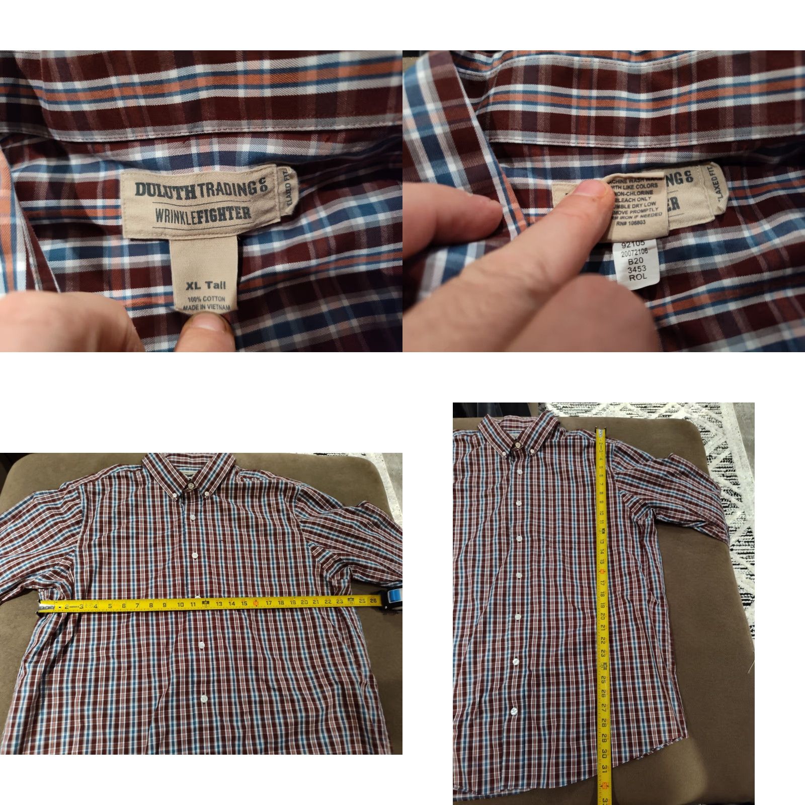 CO DULUTH TRADING CO Mens XL Tall Button-Down Shirt Plaid Red Blue Wrinkle Fighter Casual Workwear Multiple-Color Size US XL / EU 56 / 4 - 8 Thumbnail