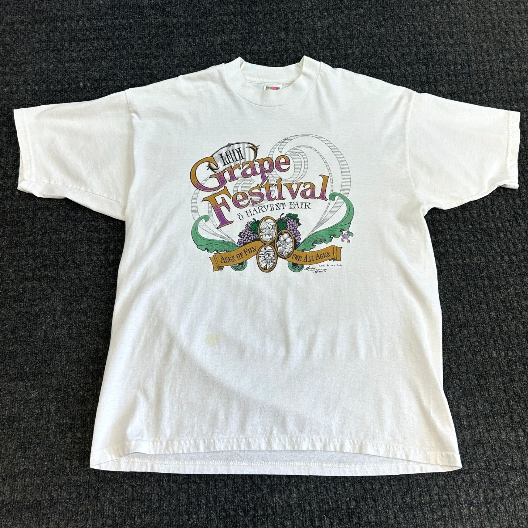 Fruit Of The Loom VINTAGE Fruit of the Loom T-Shirt White XL Lodi Grape Festival California 90s 80s Wine USA Unisex Adults Short Sleeve Crew Neck Graphic Print Cotton Size US XL / EU 56 / 4 - 3 Thumbnail
