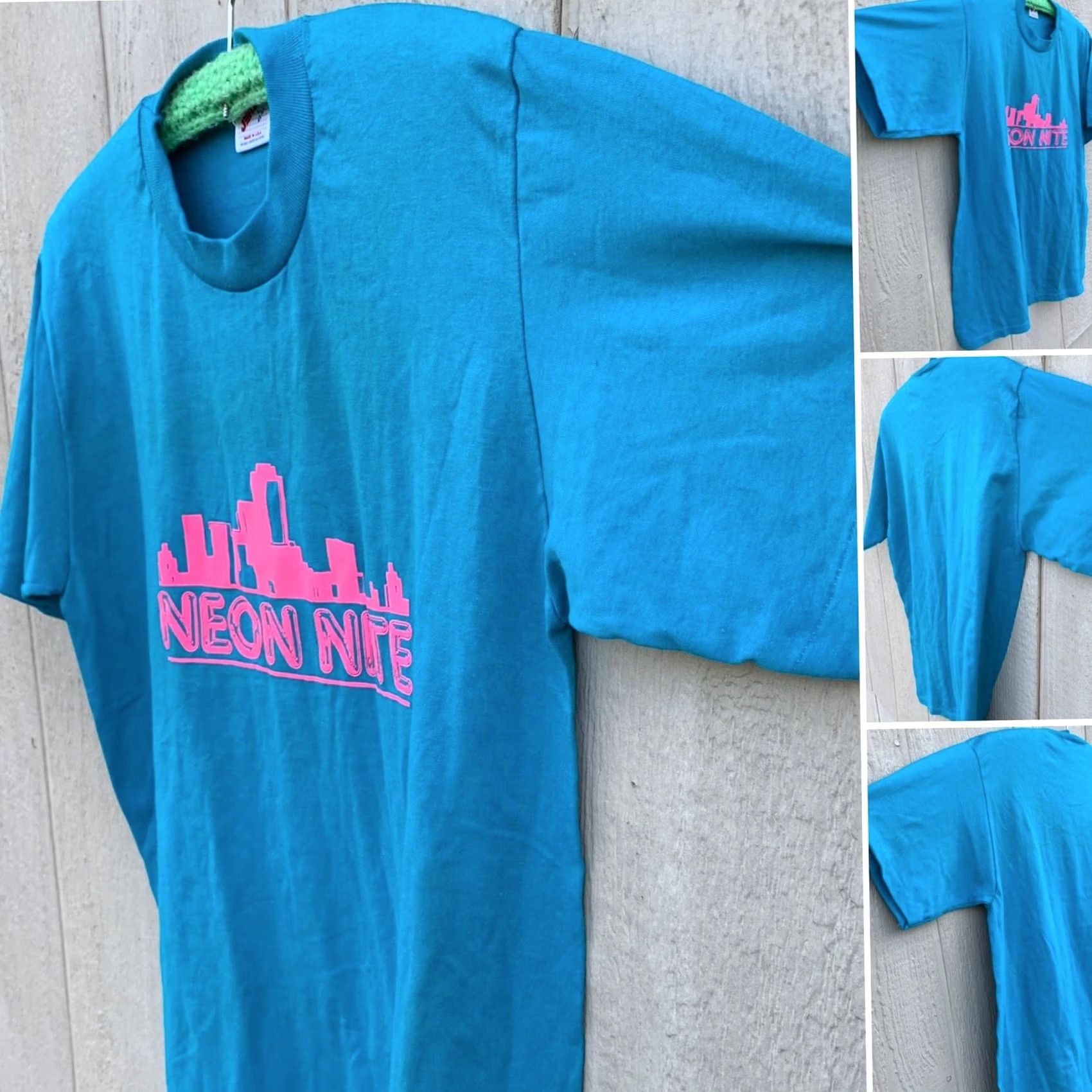 Jerzees VINTAGE Jerzees T Shirt Mens L Blue Graphic Tee 1980s Neon Nite Made in USA Size US L / EU 52-54 / 3 - 2 Thumbnail