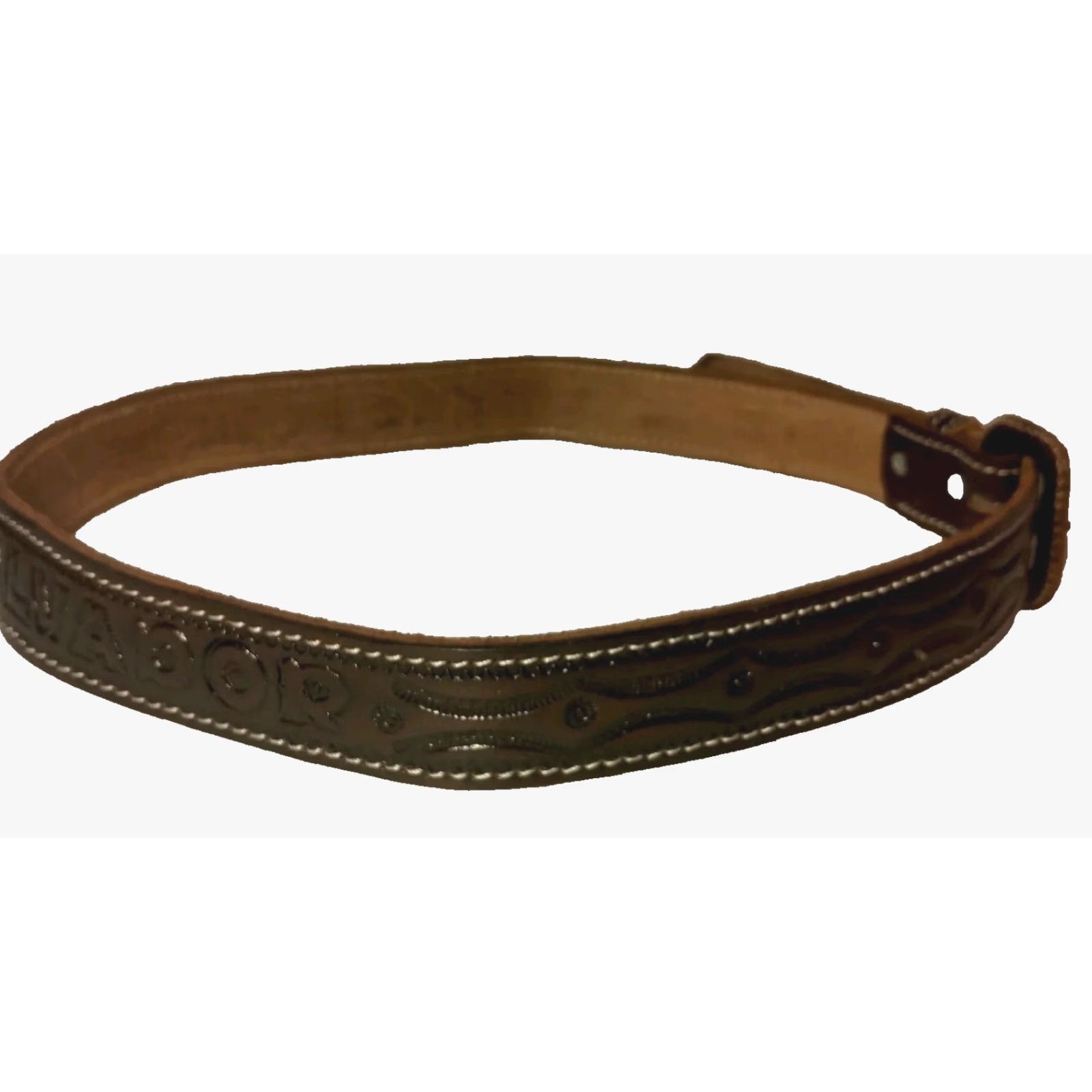 Vintage VINTAGE Hand Tooled Leather Belt Men Size 42 Brown Adjustable 1.375" Wide El Salvador Handmade Traditional Size 42 - 4 Thumbnail