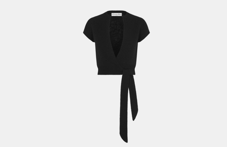 Dior o1w1db10824 Short-Sleeved Wrap-Over Sweater in Black Size S / US 4 / IT 40 - 1 Thumbnail