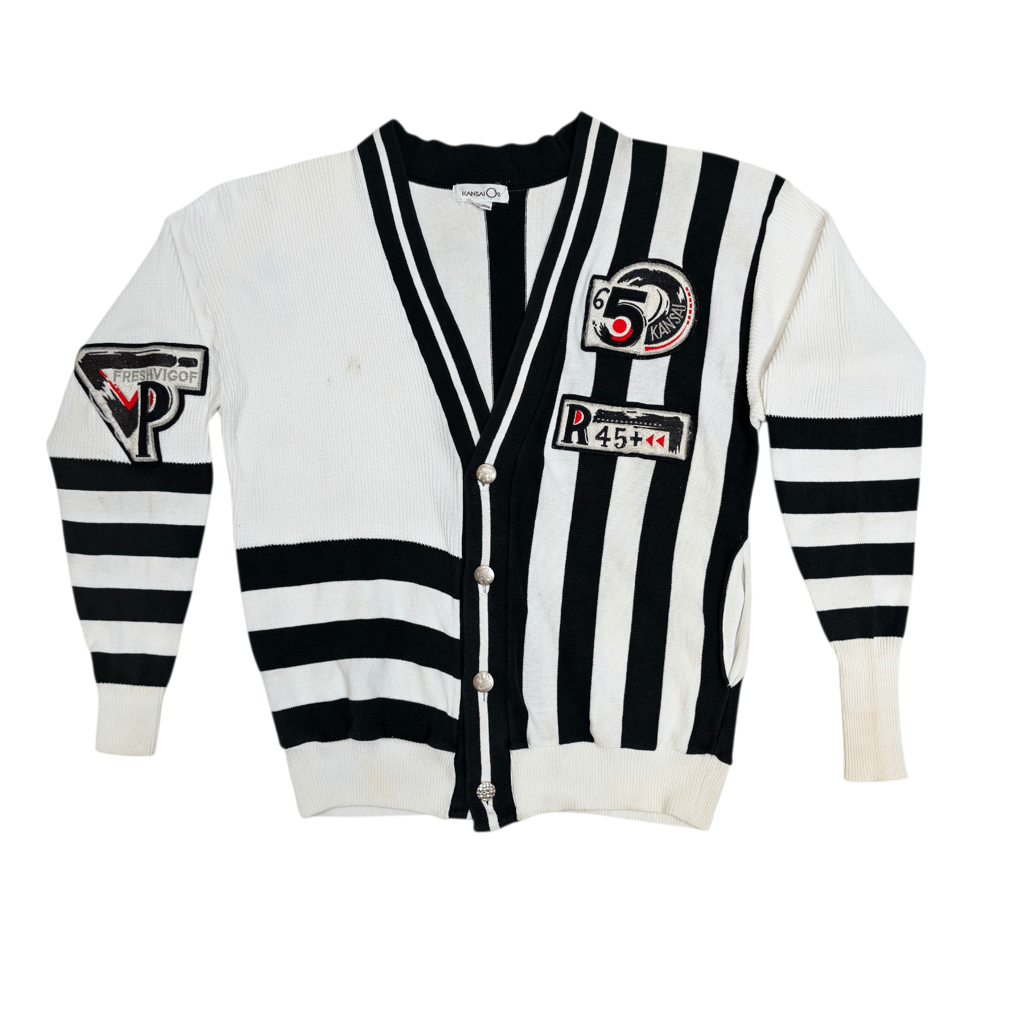 Kansai Yamamoto Vintage Kansai Yamamoto O2 Asymmetric Striped Cardigan Japan Size US M / EU 48-50 / 2 - 3 Thumbnail