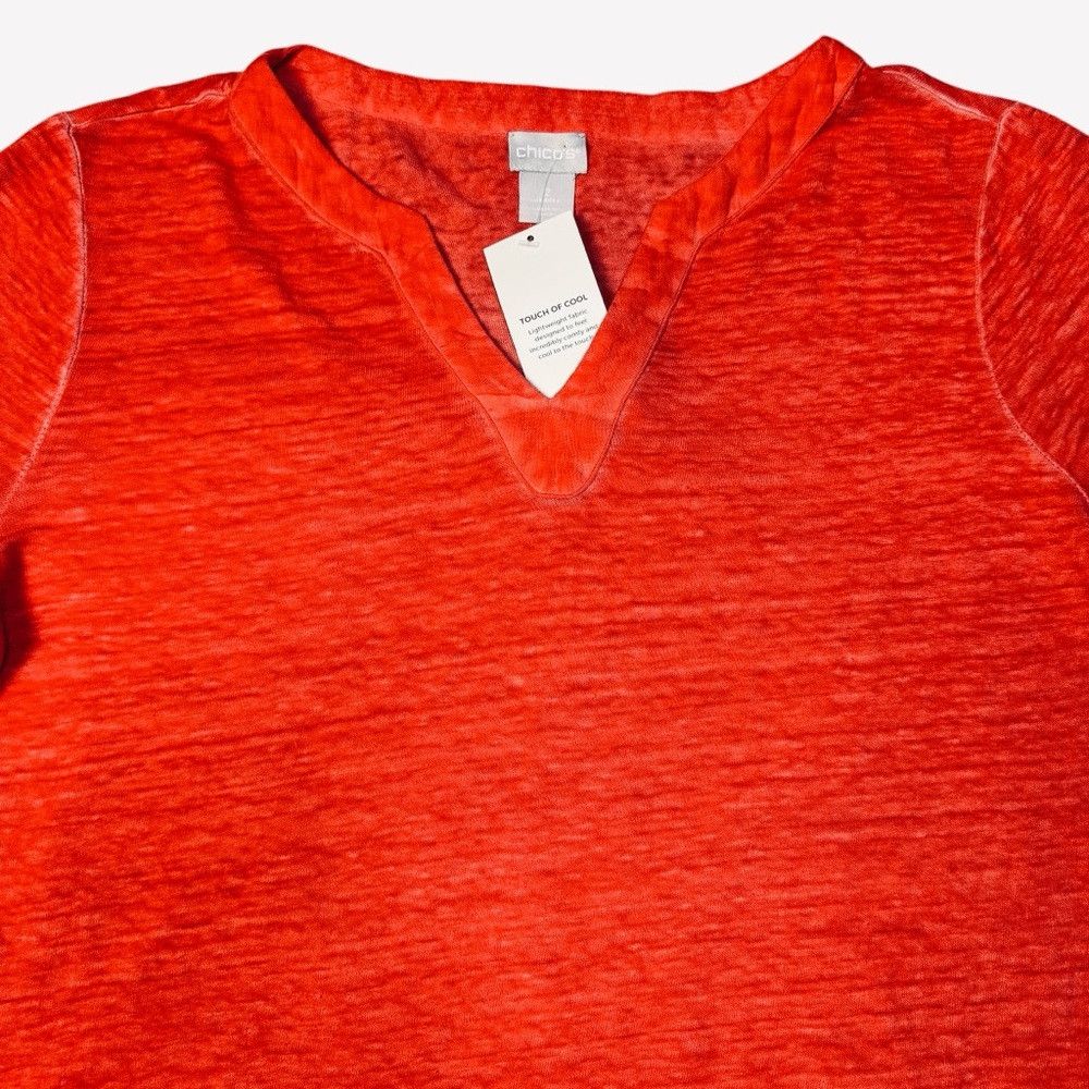 Chicos NWT New Chico's Linen Split-Neck Long Sleeve Red Tunic Size Size L / US 10 / IT 46 - 6 Thumbnail