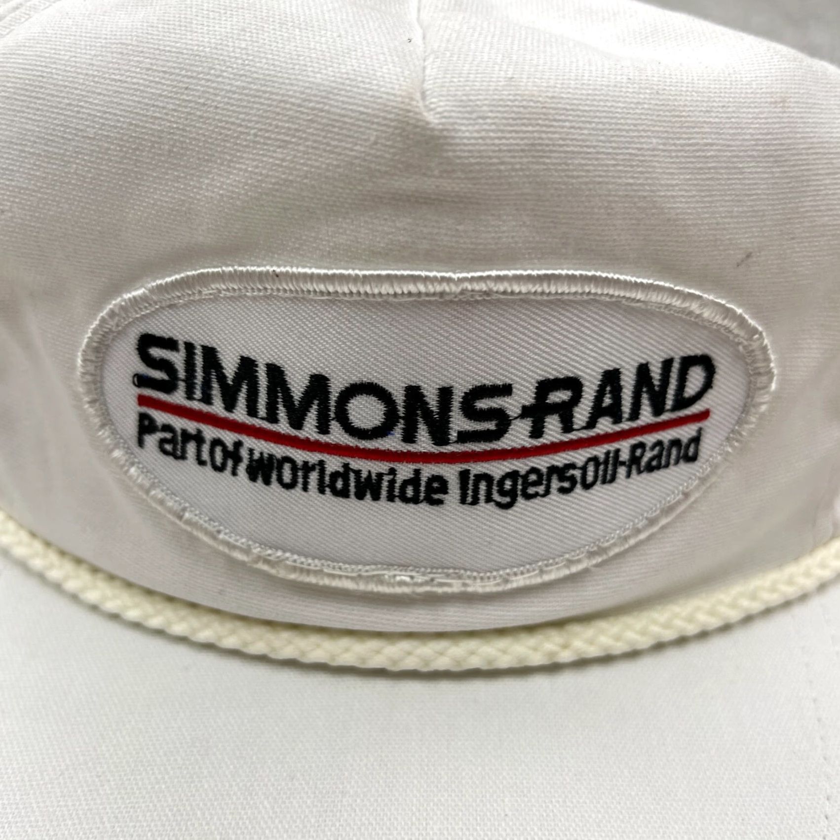 Simons VINTAGE Trucker Hat Cap Strap Back White Patch Oil Petroleum Rope Simmons Rand Casual Adjustable Cotton Knit Men 1990s 80s USA Logo Advertising Size ONE SIZE - 3 Thumbnail