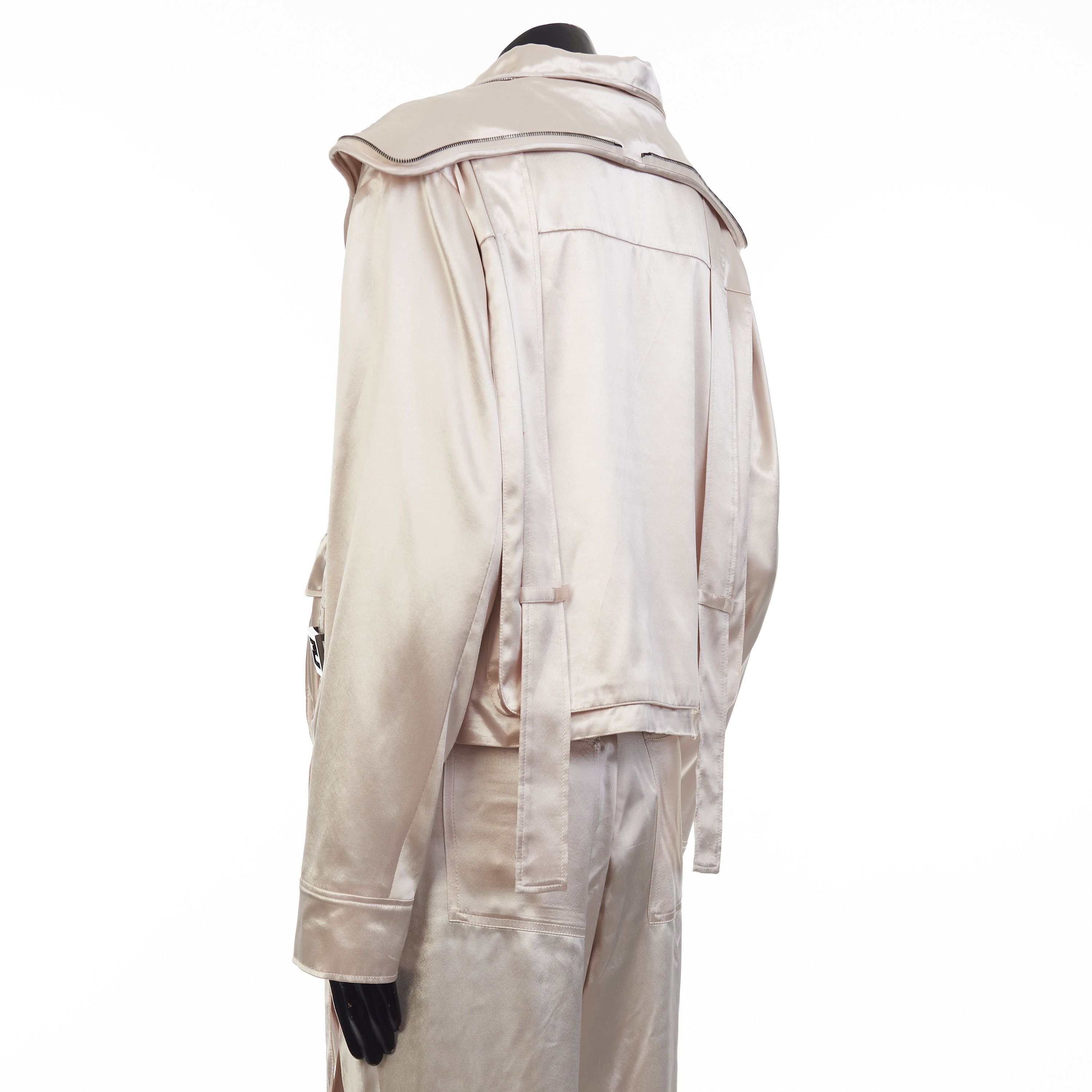 Fendi Beige Satin Blouson Jacket - Snap Closure, Metal FF Buckle Size M / US 6-8 / IT 42-44 - 4 Thumbnail