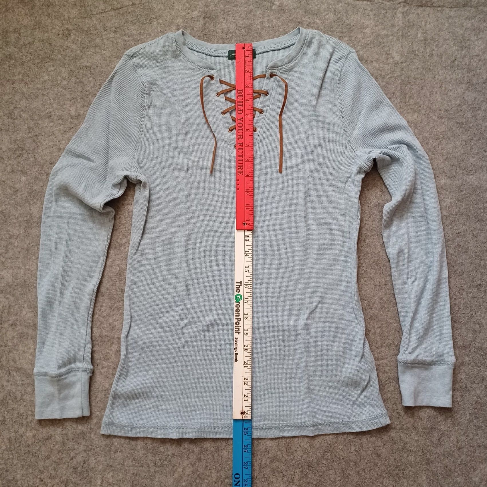 CO Ralph Lauren Jeans Co. Womens Sweater 1/4 Lace Up Green Casual Ladies Medium Knit Pullover V-Neck Long Sleeve Shirt Womens Size M / US 6-8 / IT 42-44 - 7 Thumbnail