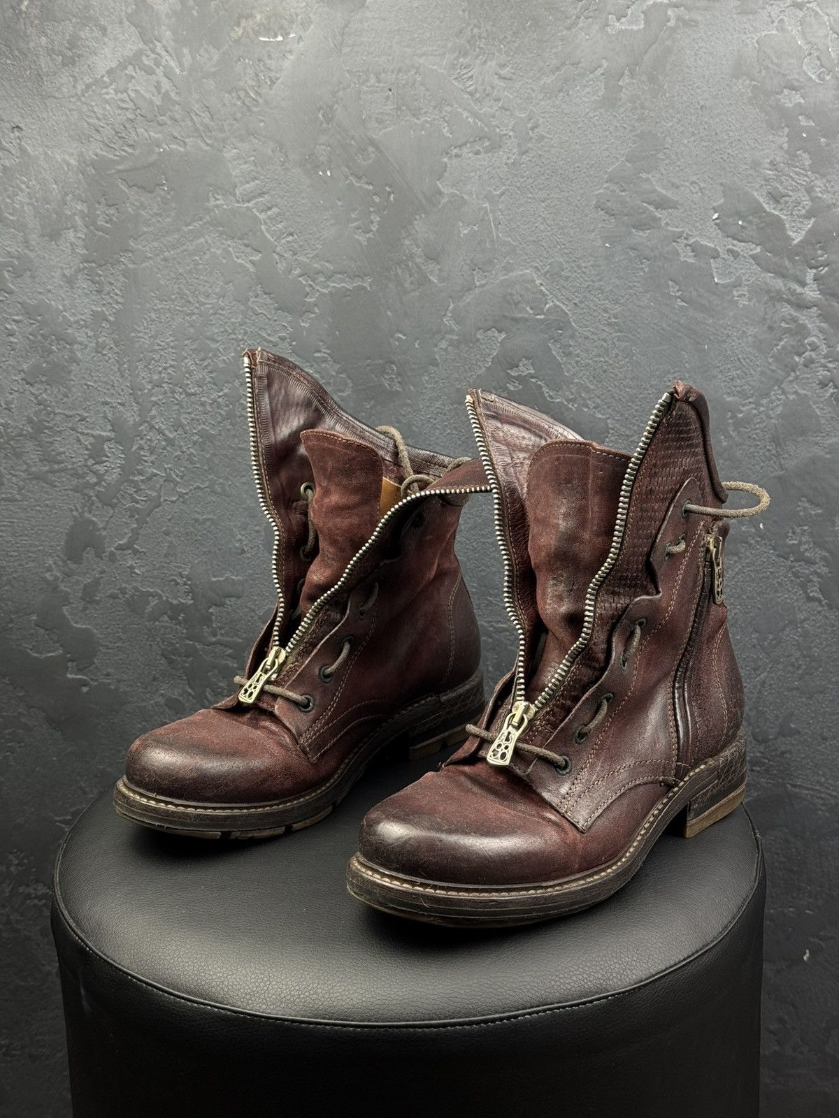 A.S.98 Women's A.S.98. Airstep Brown Leather Biker Zip Ankle Boots Size US 6 / IT 36 - 1 Thumbnail