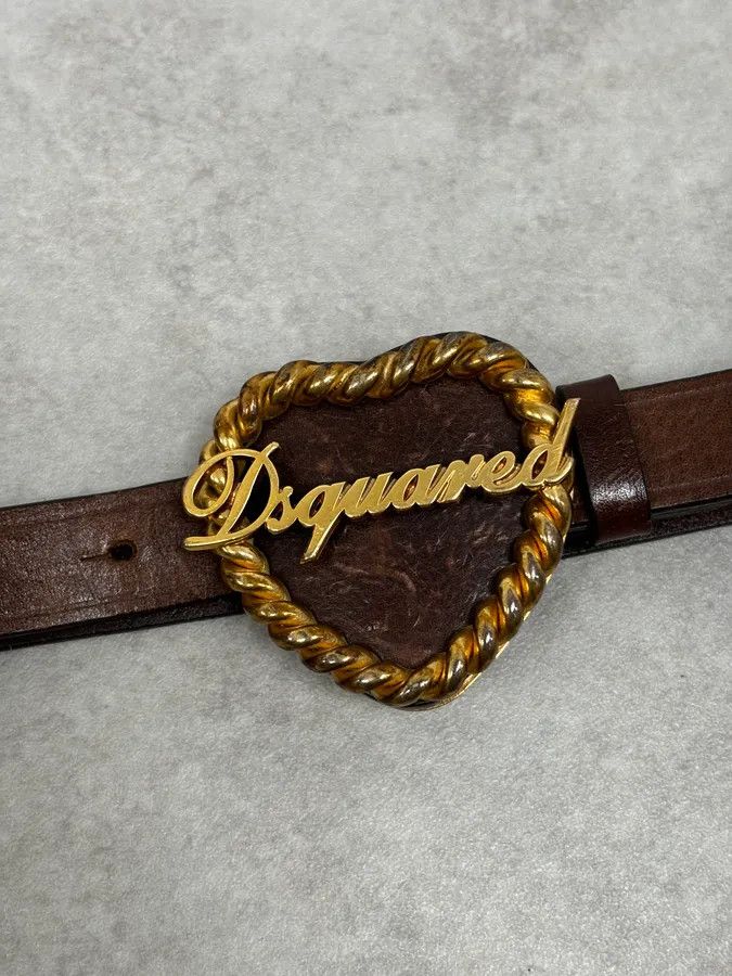 Dsquared2 2000s Dsquared2 Gold Logo Heart Buckle Brown Leather Belt Size ONE SIZE - 4 Thumbnail
