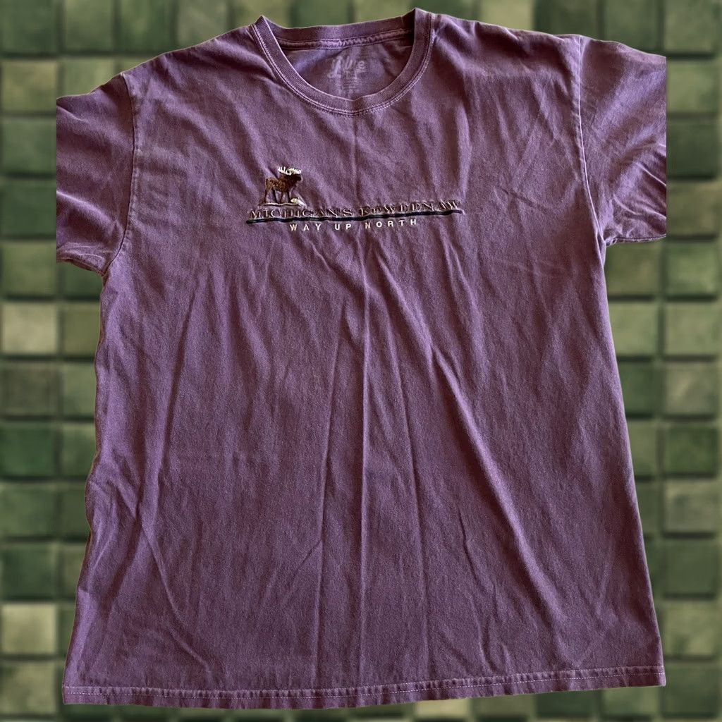 Vintage Way Up North Michigan Purple Embroidered Moose T-Shirt Blue 84 Unisex Adults Long Sleeve Crew Neck L Blue Outdoor 90s Size US L / EU 52-54 / 3 - 1 Thumbnail