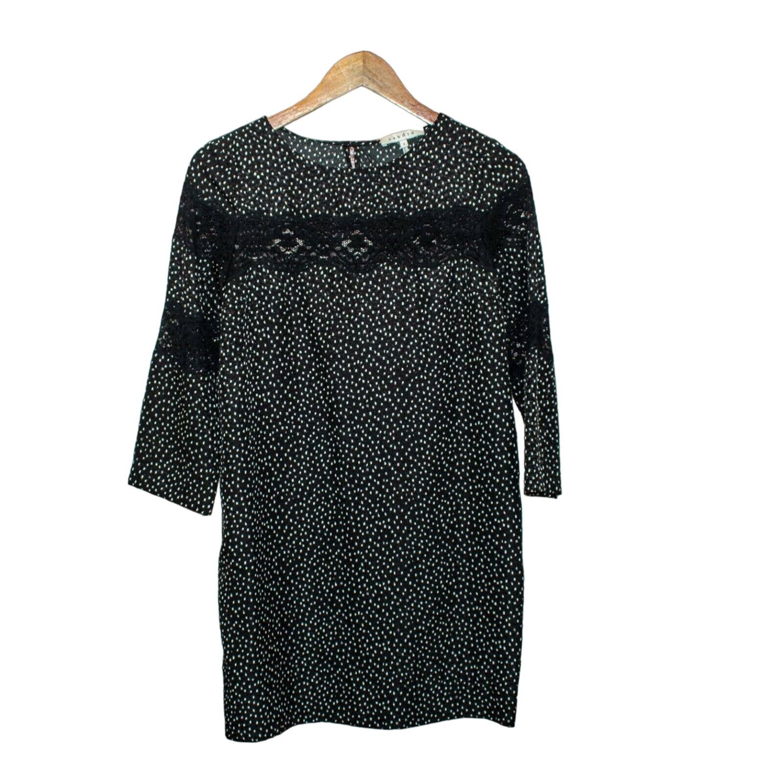 Sandro SANDRO Paris Size 2 Lace Trim Shift Dress Black Print Size XS / US 0-2 / IT 36-38 - 5 Thumbnail