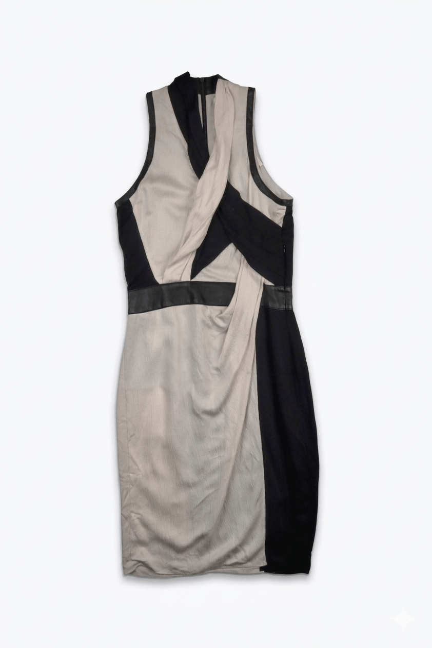 Helmut Lang Women's Helmut Lang Two-Tone Draped Leather Trim Dress XS Size XS / US 0-2 / IT 36-38 - 1 Thumbnail
