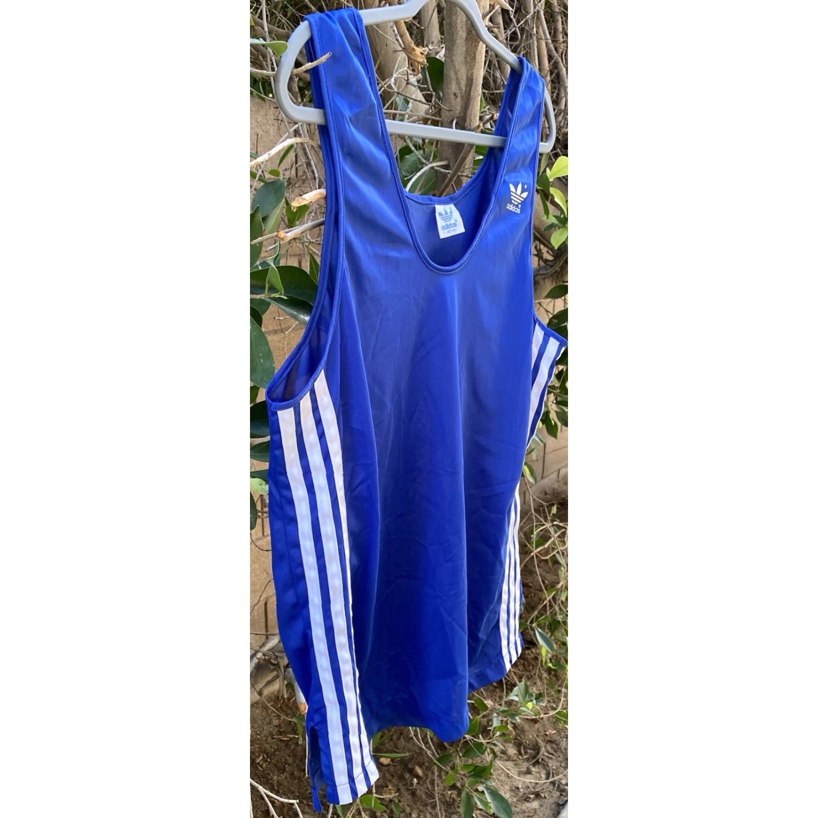 Adidas VINTAGE Adidas Tank Top Polyester Thin Sheer Trefoil Logo Blue White Stripes L Size US L / EU 52-54 / 3 - 3 Thumbnail