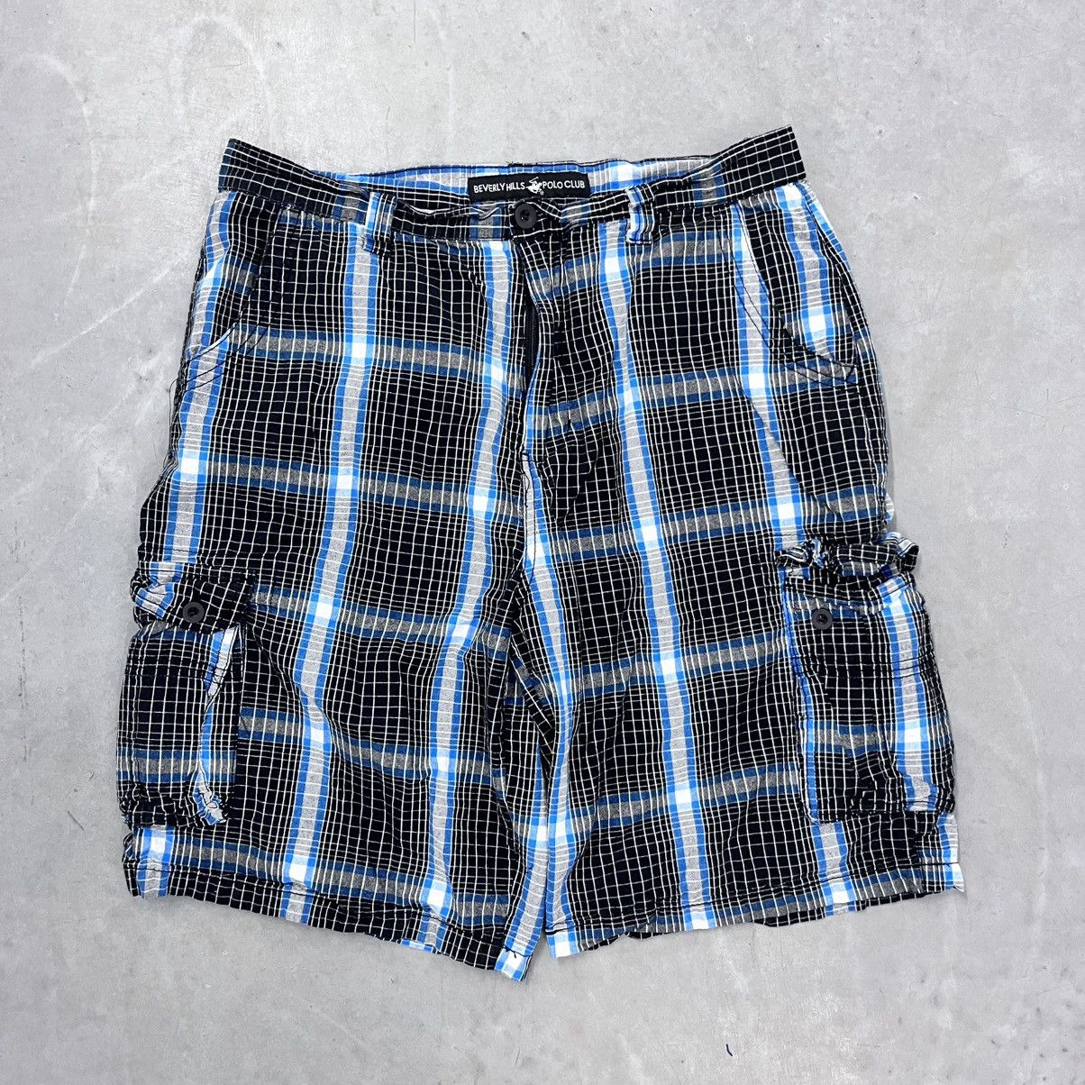 Beverly Hills Polo Club × Vintage Crazy Y2K Beverly Hills Polo Club Blue plaid shorts baggy 36 Size US 36 / EU 52 - 1 Thumbnail
