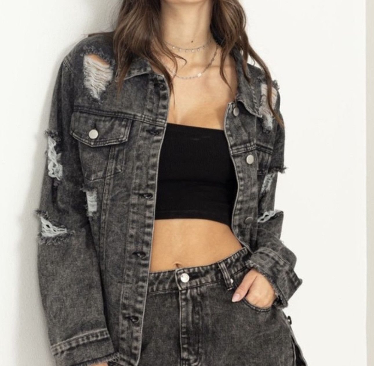Other Hyfve Black Distress Grunge Acid Washed Denim Jacket Jacket Size S / US 4 / IT 40 - 1 Thumbnail