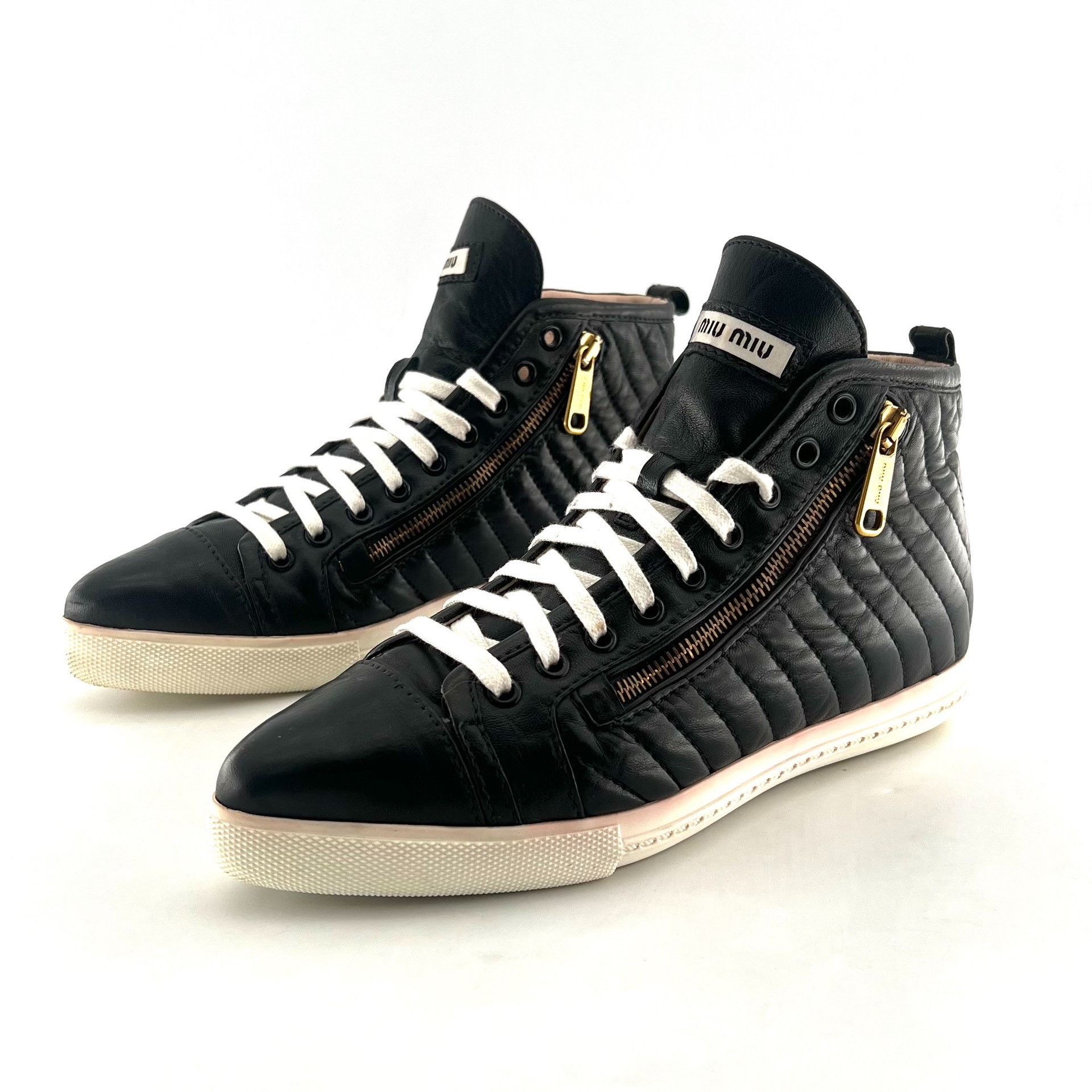 Miu Miu Miu Miu Pointy Toe Platform Zip High-Top Sneakers Size US 6 / IT 36 - 1 Thumbnail