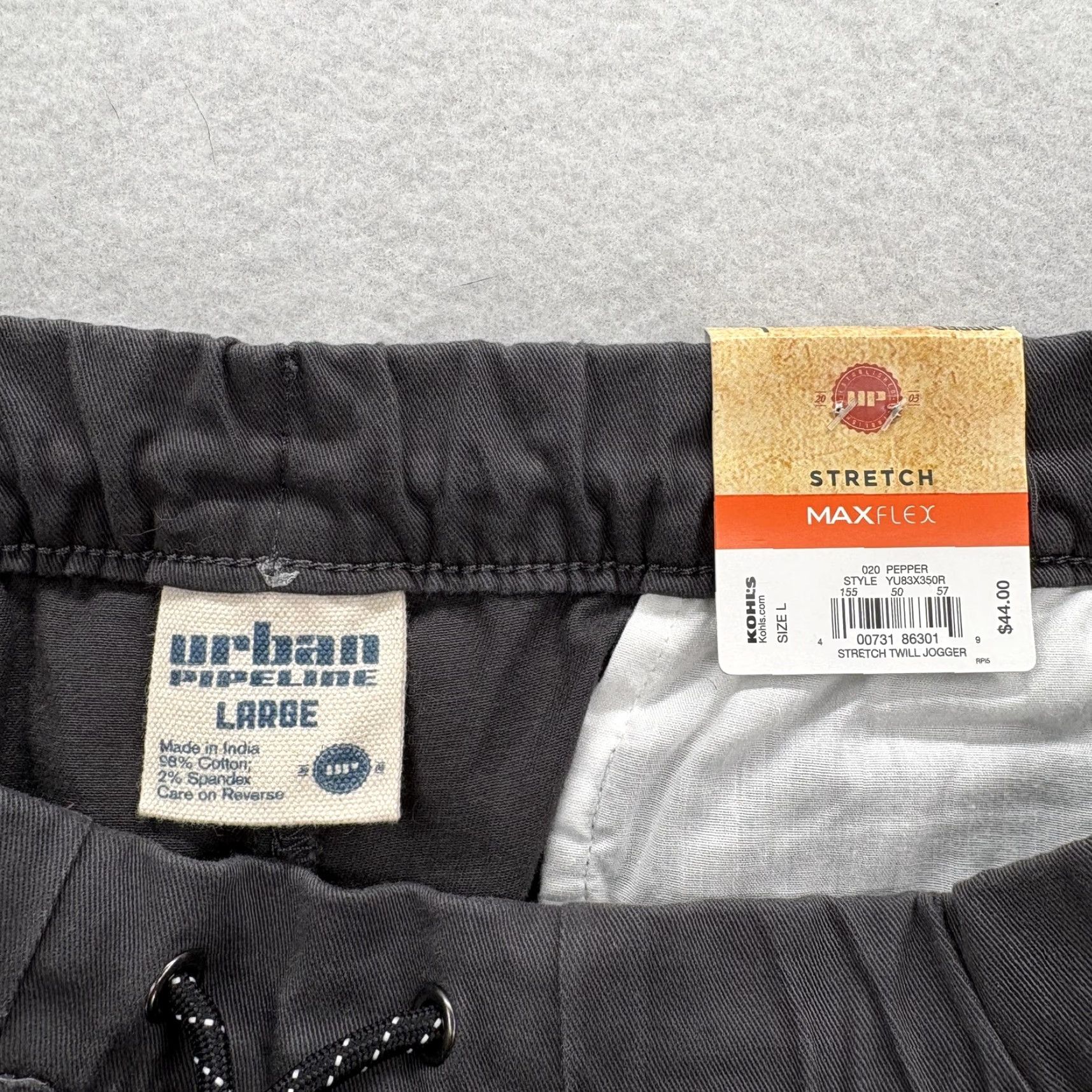 Vintage Urban Pipeline Pants Mens Large Gray MaxFlex Jogger Slim Elastic Waist Final Front Flat Tapered Casual Cotton Spandex Pockets 29in Inseam Size US 33 - 4 Thumbnail