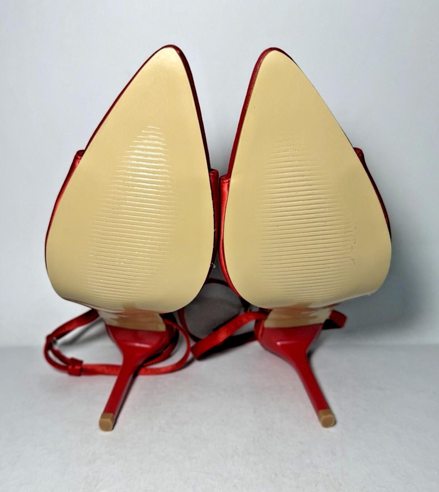 Ego Tripping Truely Ankle Strap Pointed Peep Toe Stiletto Red Satin Size US 9 / IT 39 - 5 Thumbnail