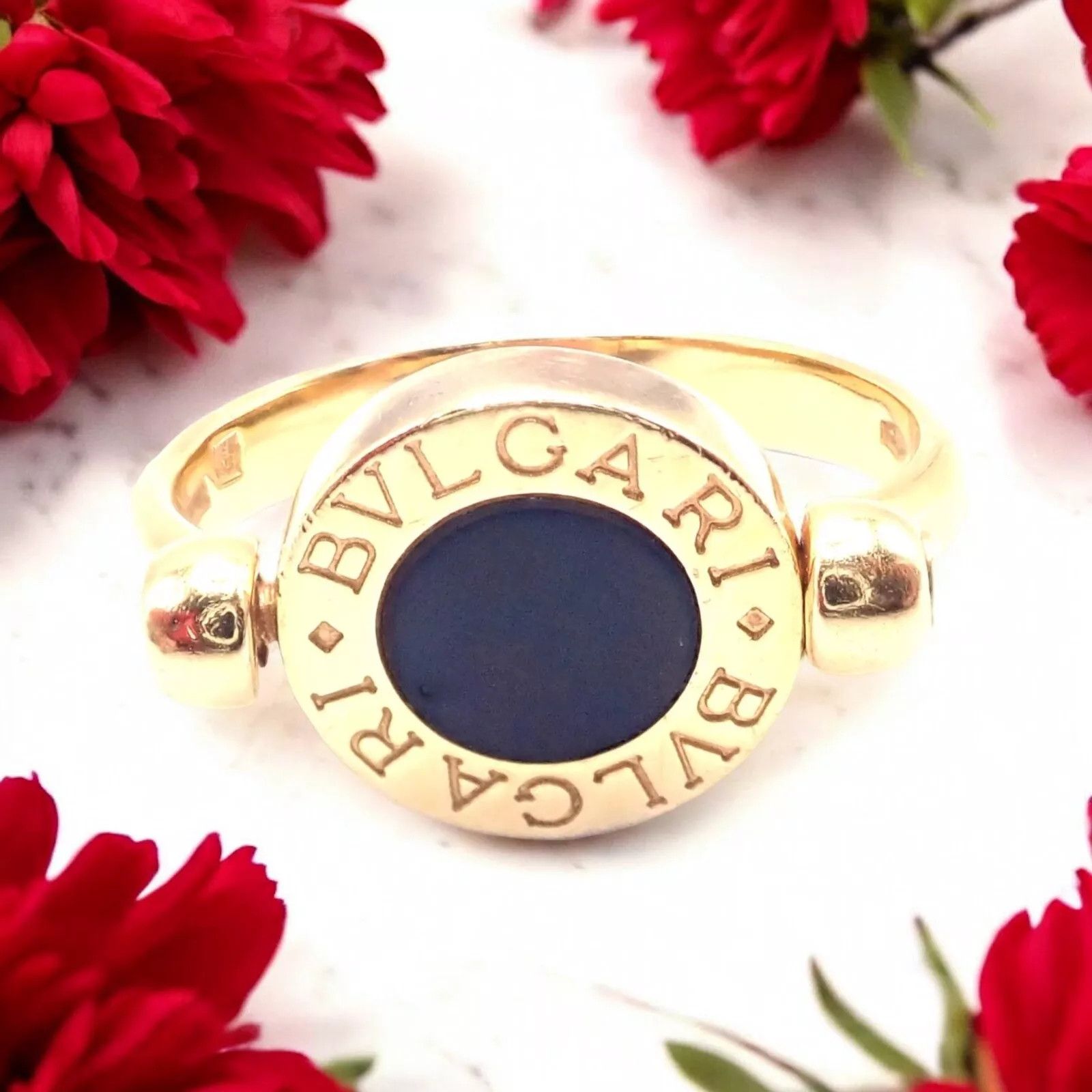 Bvlgari 18k Yellow Gold Coral Black Onyx Flip Ring Size ONE SIZE - 2 Thumbnail