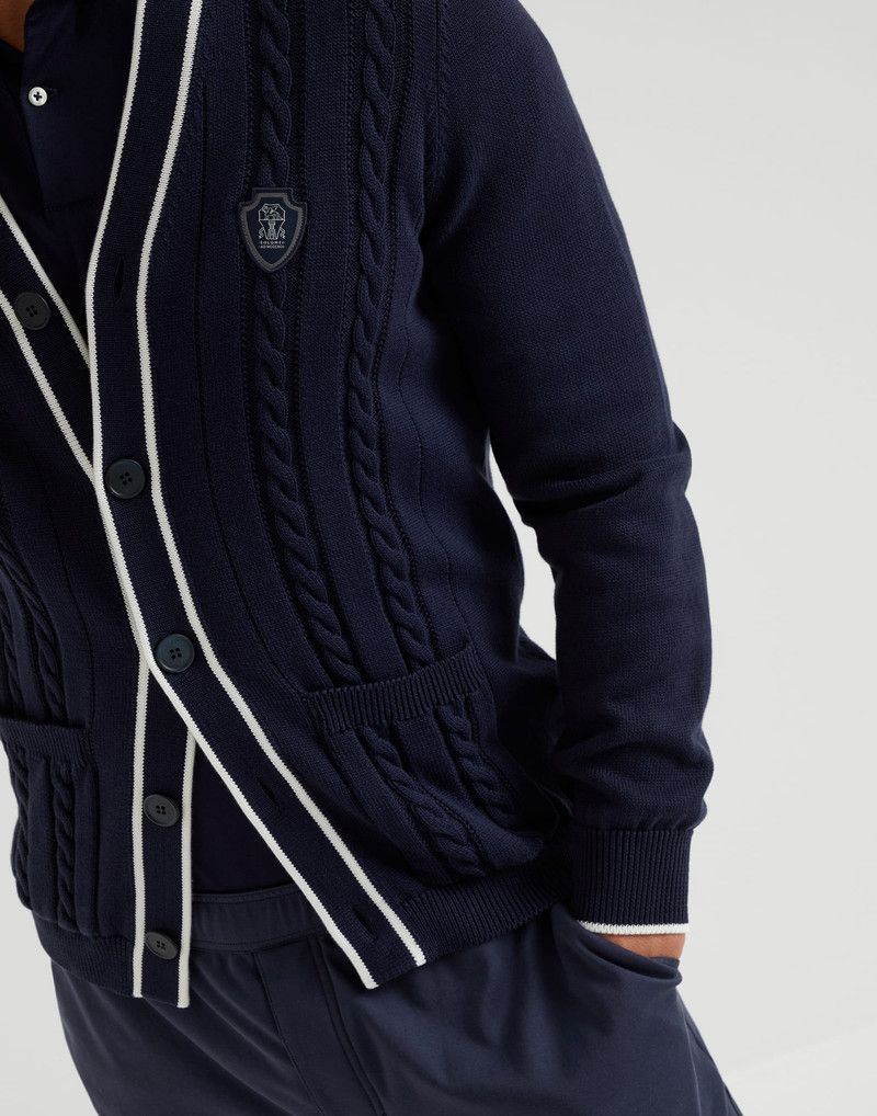 Brunello Cucinelli o1s1wg110526 Cotton Cable Knit Cardigan With Logo in Blue Size US S / EU 44-46 / 1 - 3 Thumbnail