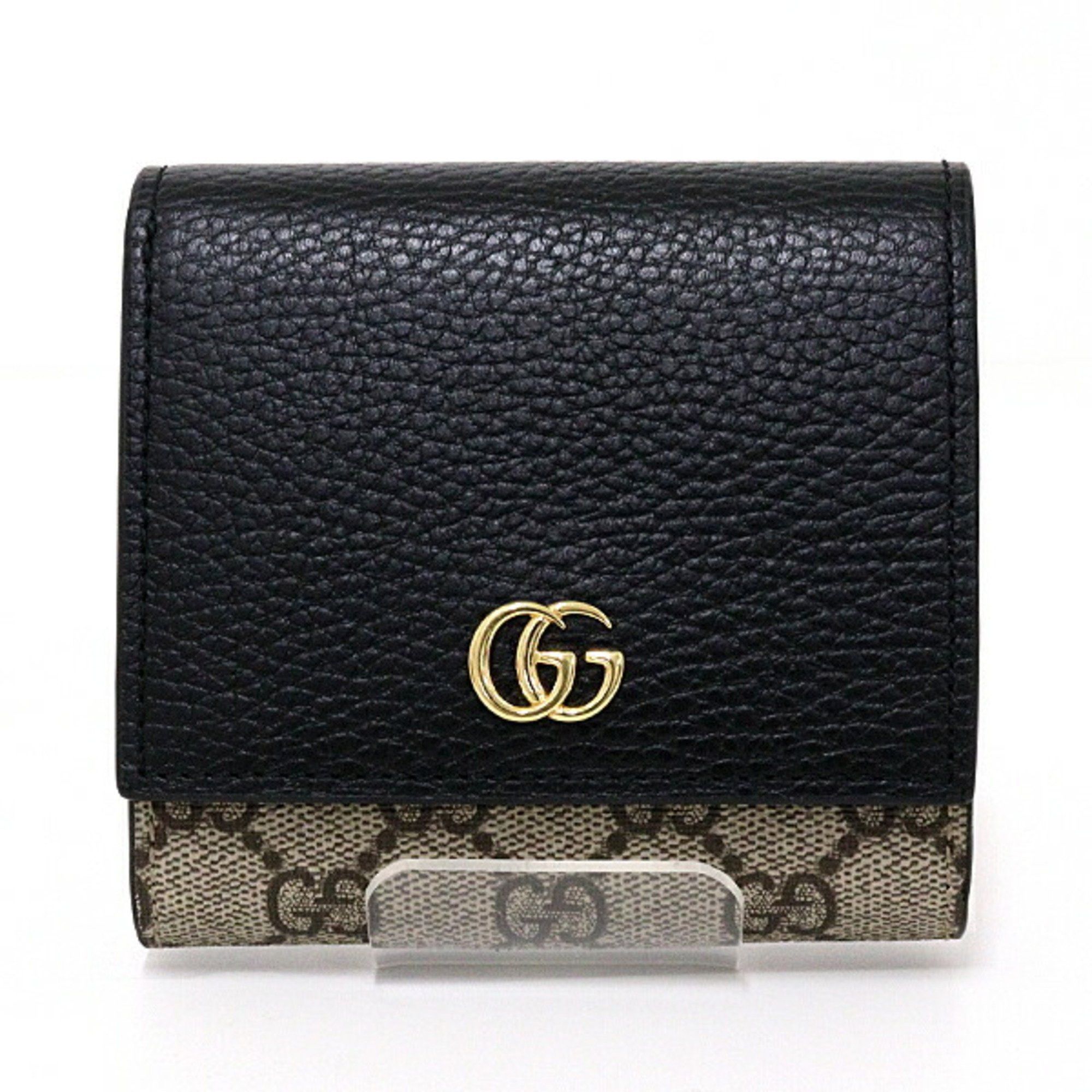 Gucci GUCCI Double G Bicolor Medium Wallet GG Supreme Canvas Black Leather 598587 Beige & Ebony Size ONE SIZE - 1 Thumbnail
