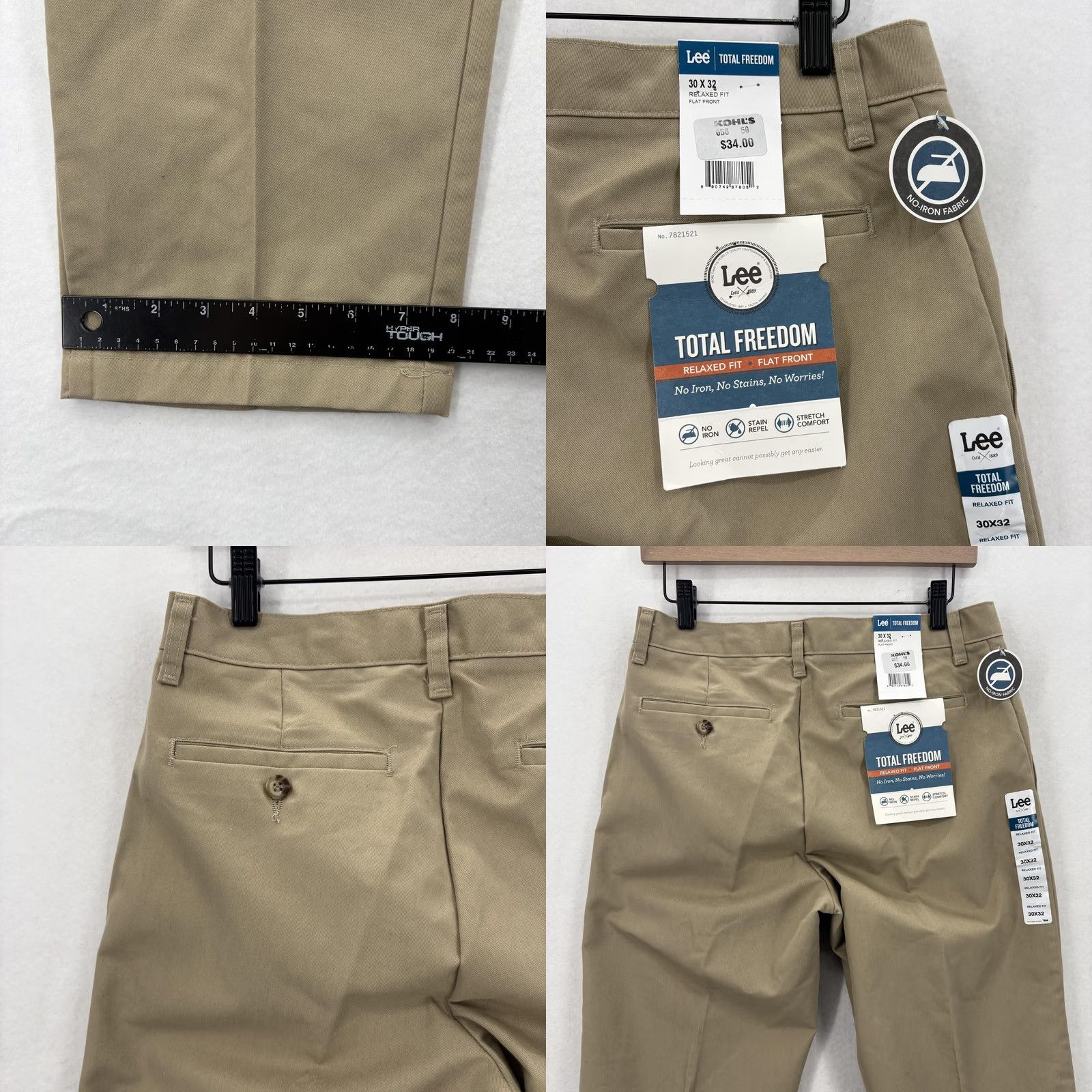 Lee Lee Total Freedom Pants Mens 30x32 Khaki Relaxed Flat Front No Iron Stretch Pockets Wrinkle Resistant Workwear Casual Shirt Dress Pants Size US 30 / EU 46 - 9 Thumbnail