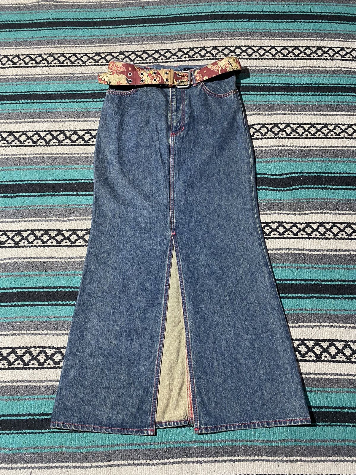 Vivienne Tam 2000s Viviene Tam - Dragon Denim Maxi Skirt Size 27" / US 4 / IT 40 - 5 Thumbnail