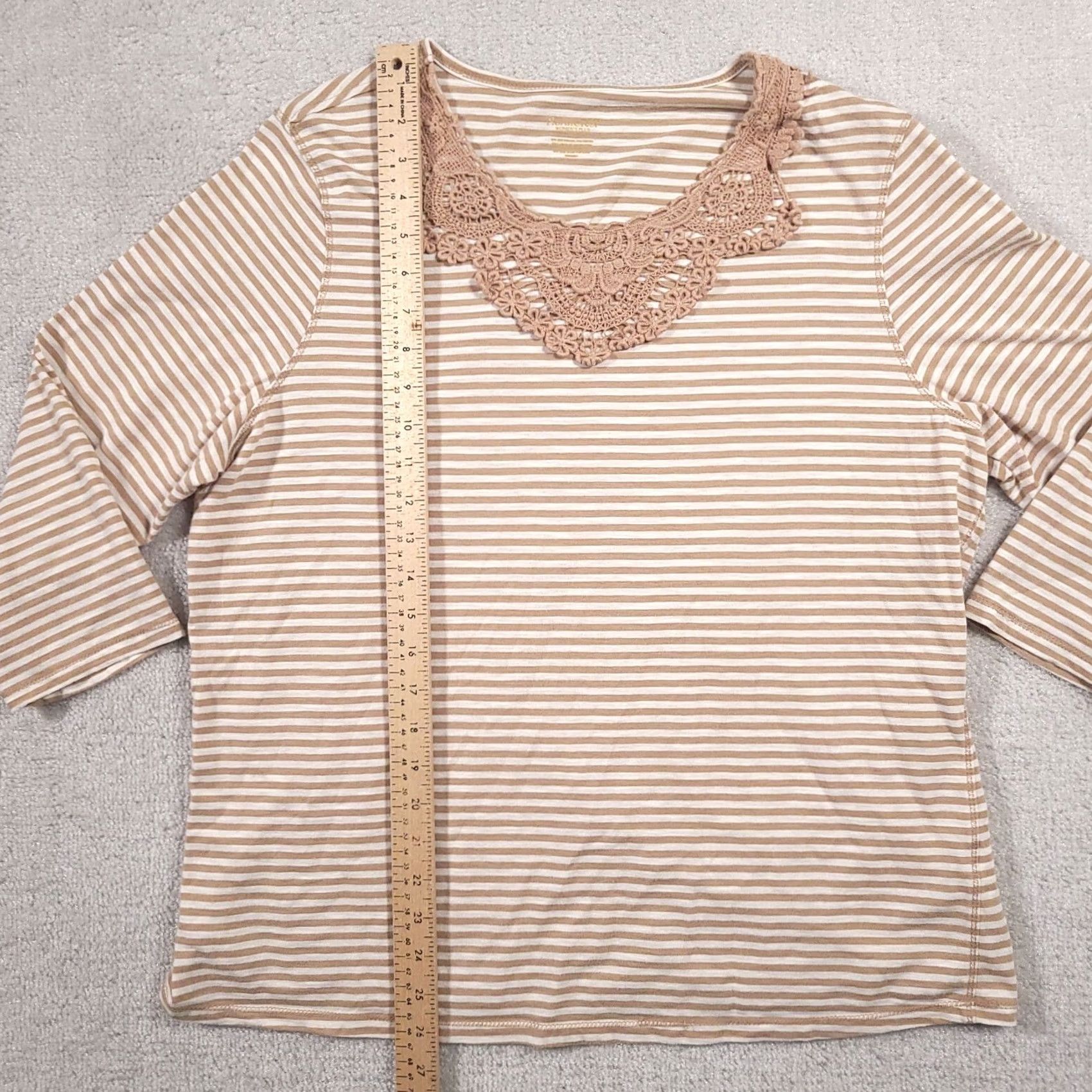 Vintage Northcrest Women's 1X Plus Brown Stripe 3/4 Sleeve Scoop Neck Crochet Shirt Size XL / US 12-14 / IT 48-50 - 6 Thumbnail