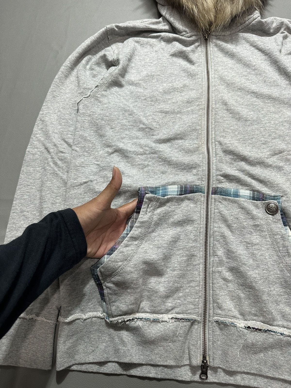 20471120 VINTAGE DISTRESSED FUR ZIP HOODIE DOUBLE POCKET SINCR 1906 Size US L / EU 52-54 / 3 - 4 Thumbnail