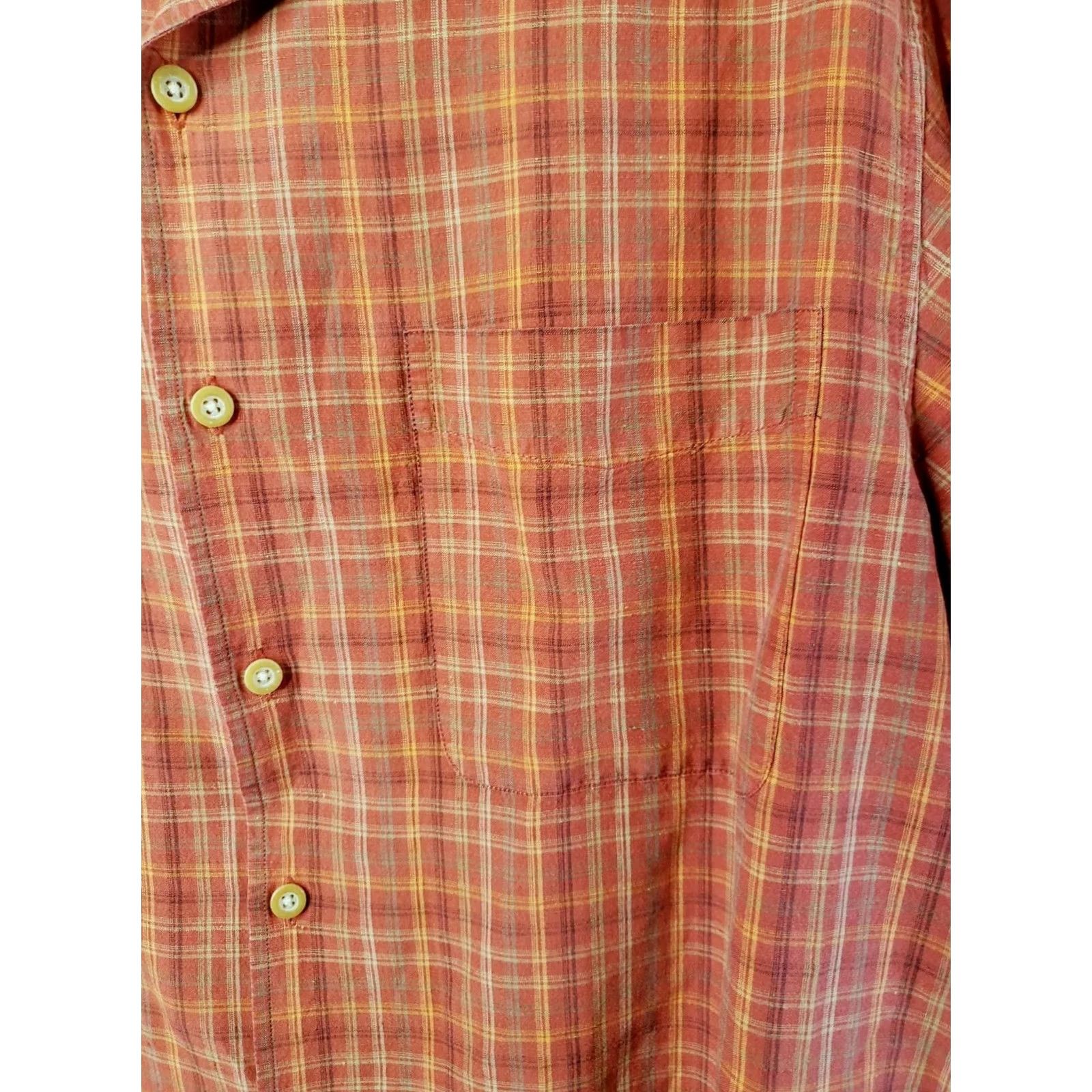 Orvis Orvis Signature Collection Shirt M Orange Plaid Silk Linen Button-Down Short Sleeve Mens Size US M / EU 48-50 / 2 - 5 Thumbnail