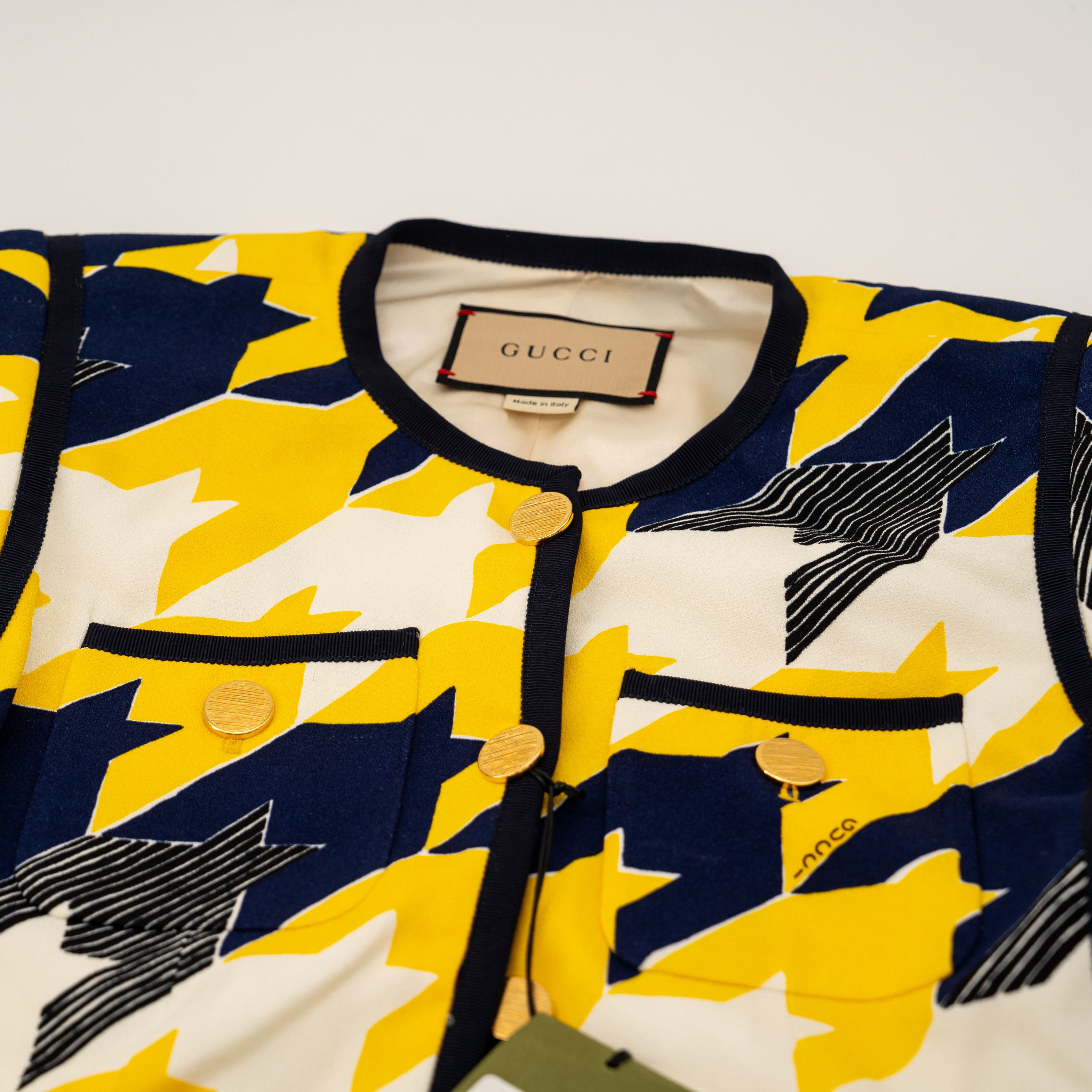 Gucci 40 S - Gucci Geometric Houndstooth Viscose Jacket Yellow Size S / US 4 / IT 40 - 7 Thumbnail