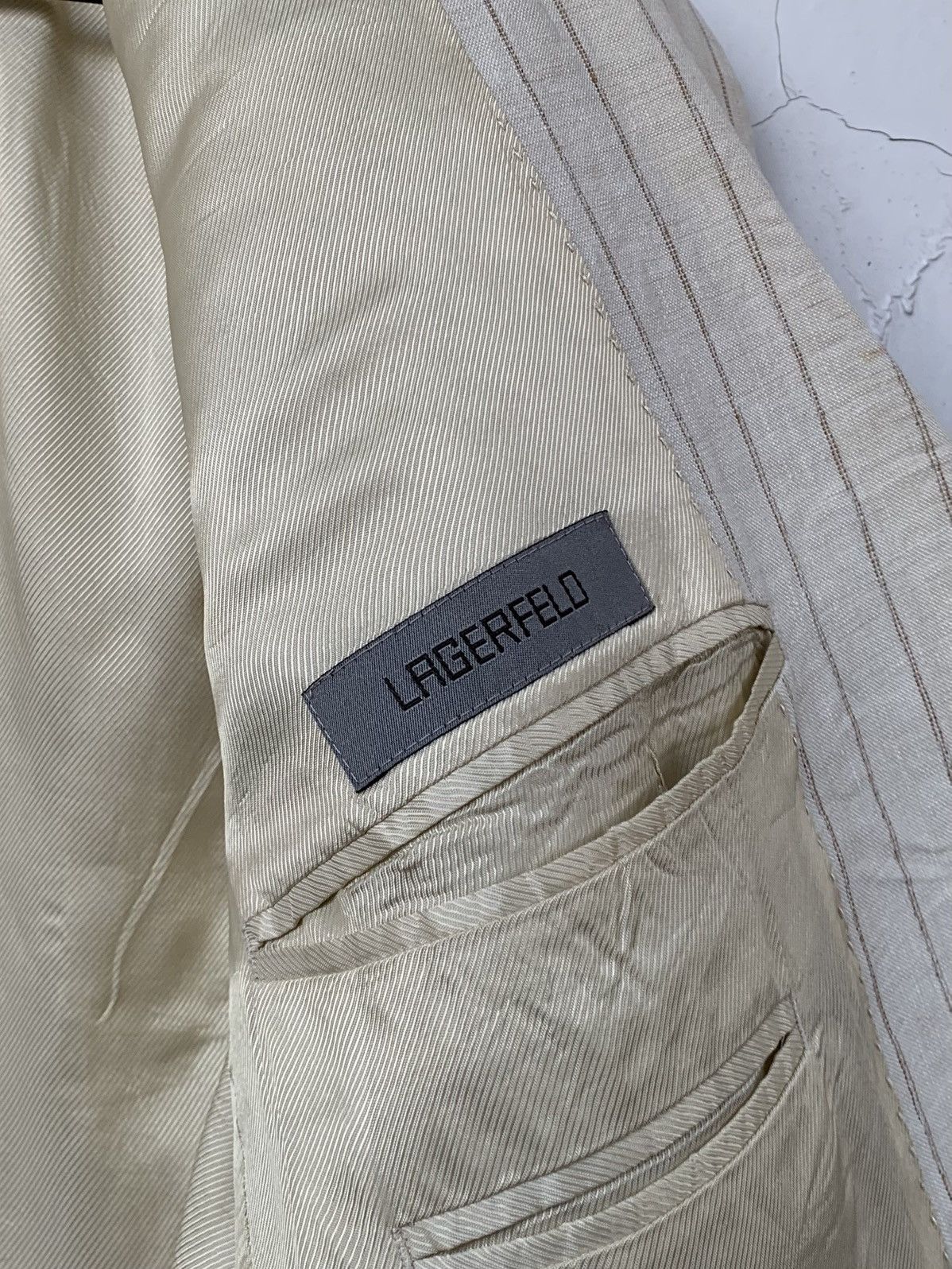 Karl Lagerfeld 🧿linen pinstriped vintage summer blazer beige Size 50R - 4 Thumbnail
