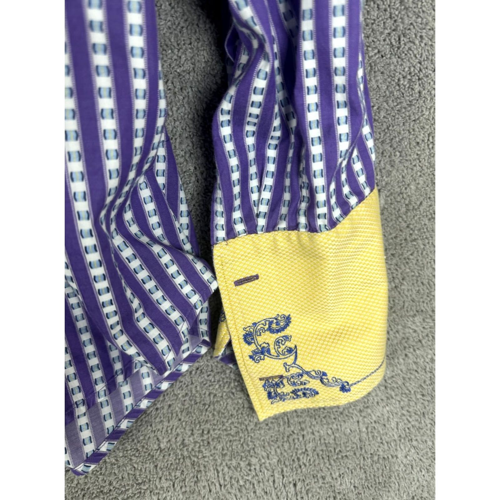 Robert Graham Robert Graham Shirt Mens XL XXL Purple Stripe Yellow Cuff Long Sleeve Button Size US XL / EU 56 / 4 - 5 Thumbnail