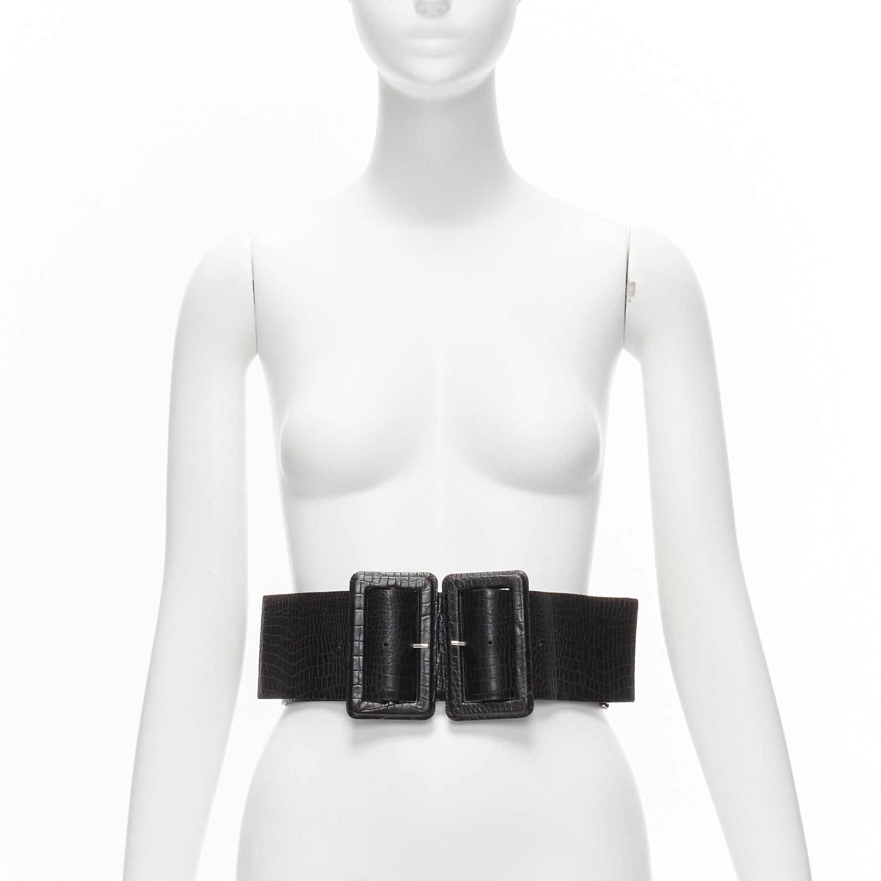 Toga TOGA ARCHIVES black wide embossed leather buckle statement belt Size ONE SIZE - 1 Thumbnail