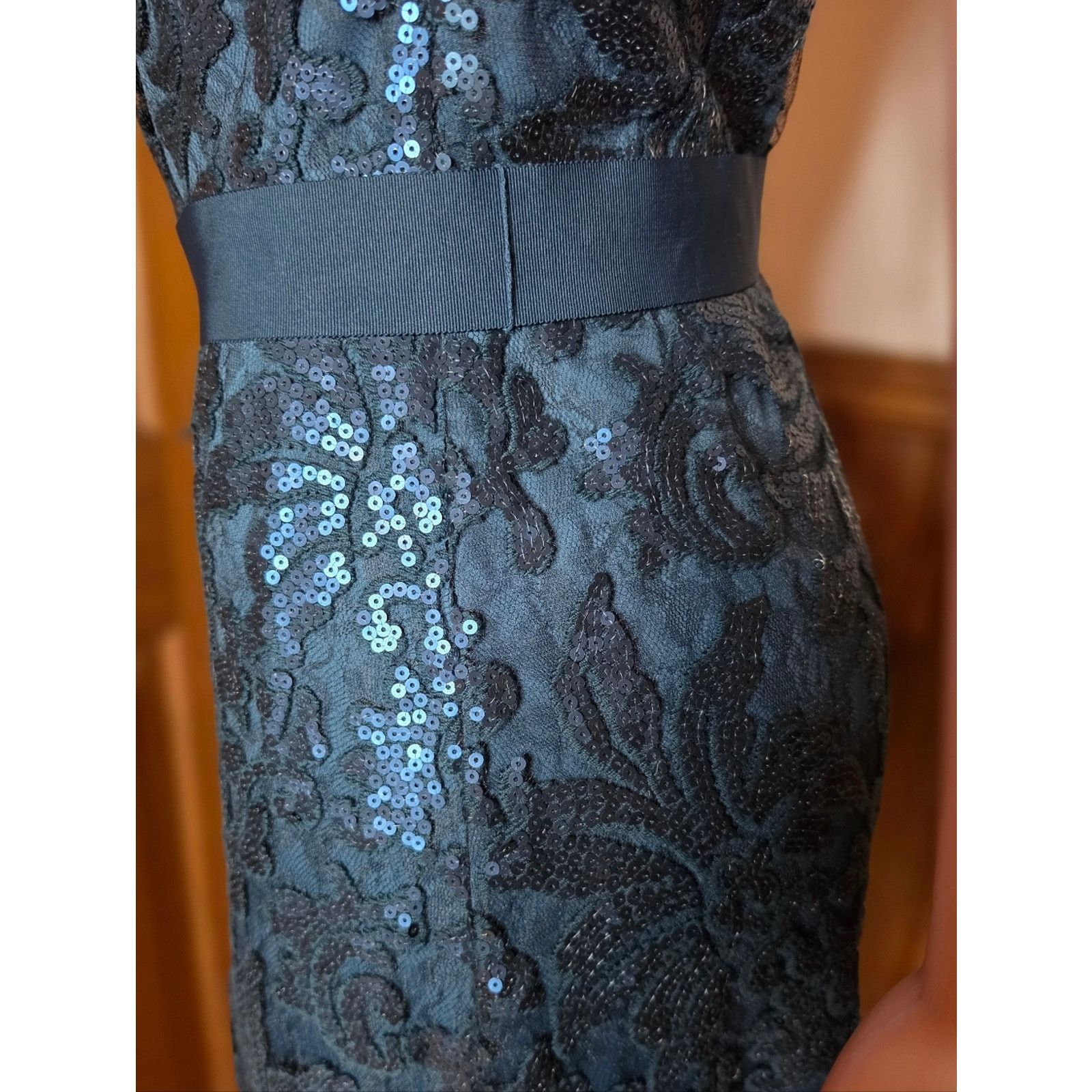 Tadashi Shoji Tadashi Shoji Navy Sequin Lace Fit-and-Flare Dress 14 Size L / US 10 / IT 46 - 12 Thumbnail