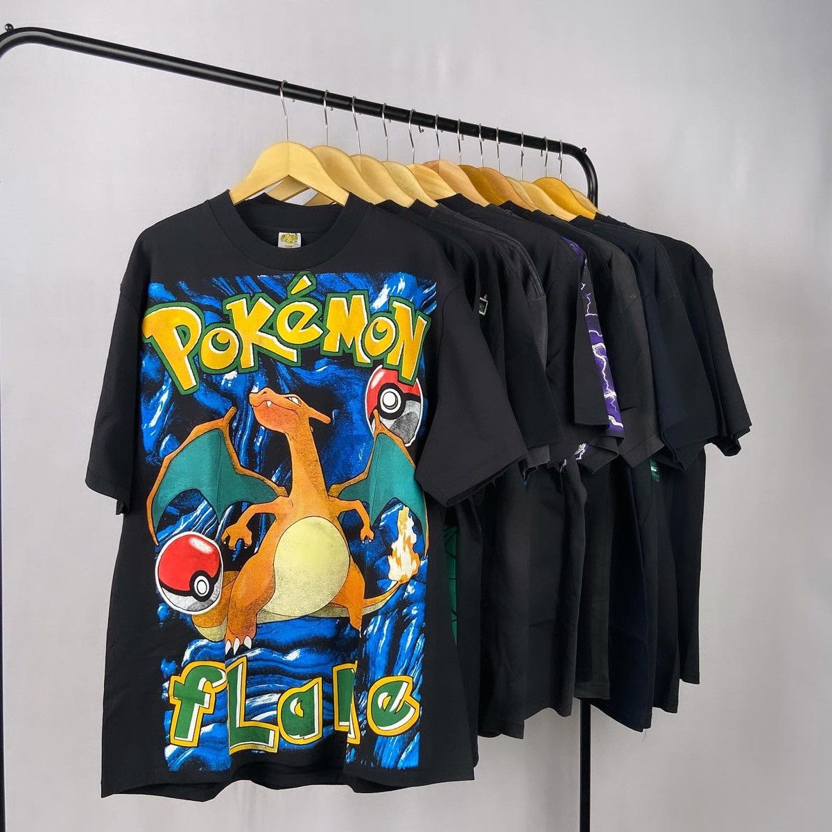 image of Anima x Pokemon Flame Anime Tee in Black, Men's (Size XL)