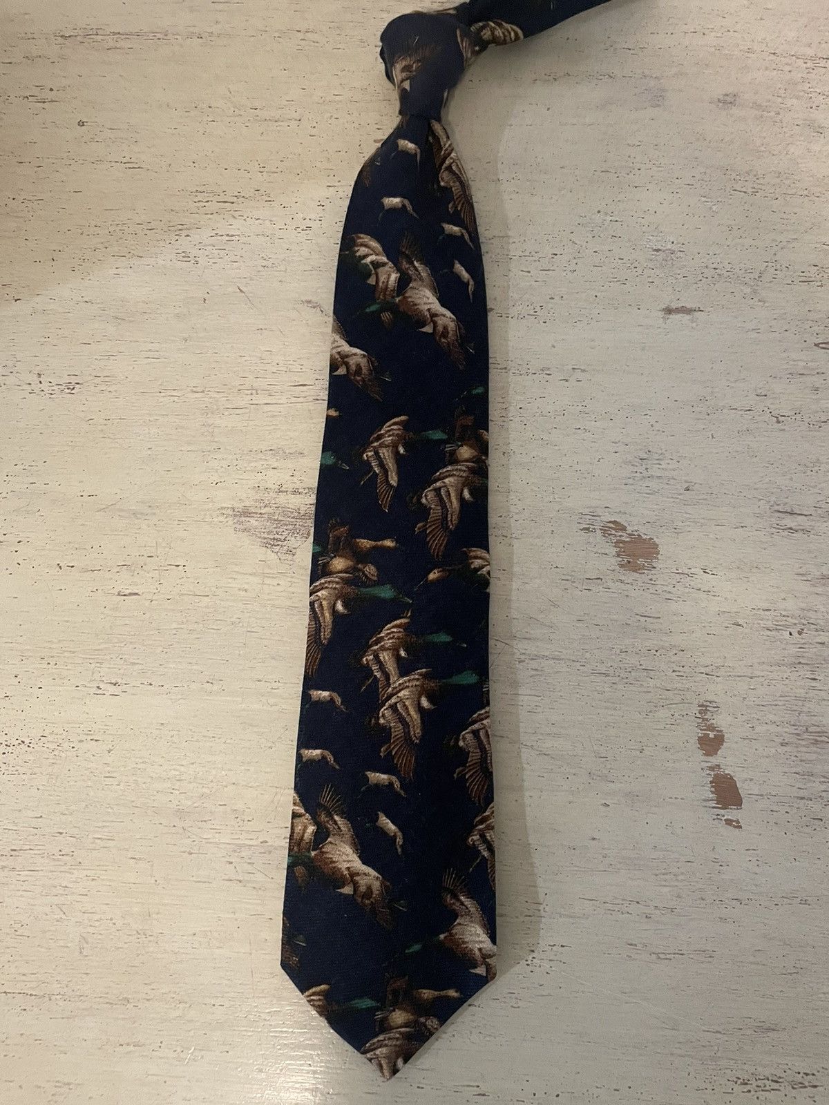 Paul Stuart × Vintage Rare Flying Mallard Print Wool Tie Size ONE SIZE - 3 Thumbnail