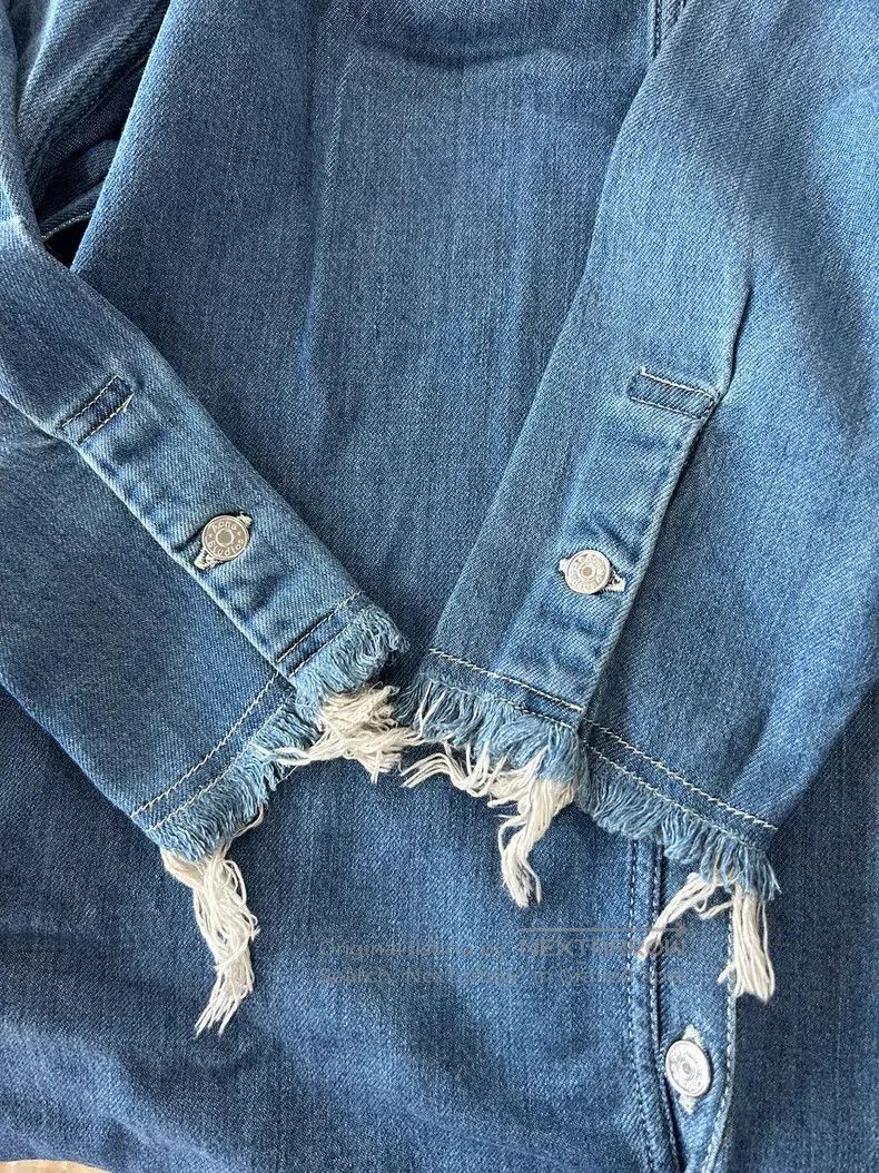 Acne Studios Acne Studios Blue Frayed Edge Shirt Jacket Size XS / US 0-2 / IT 36-38 - 4 Thumbnail
