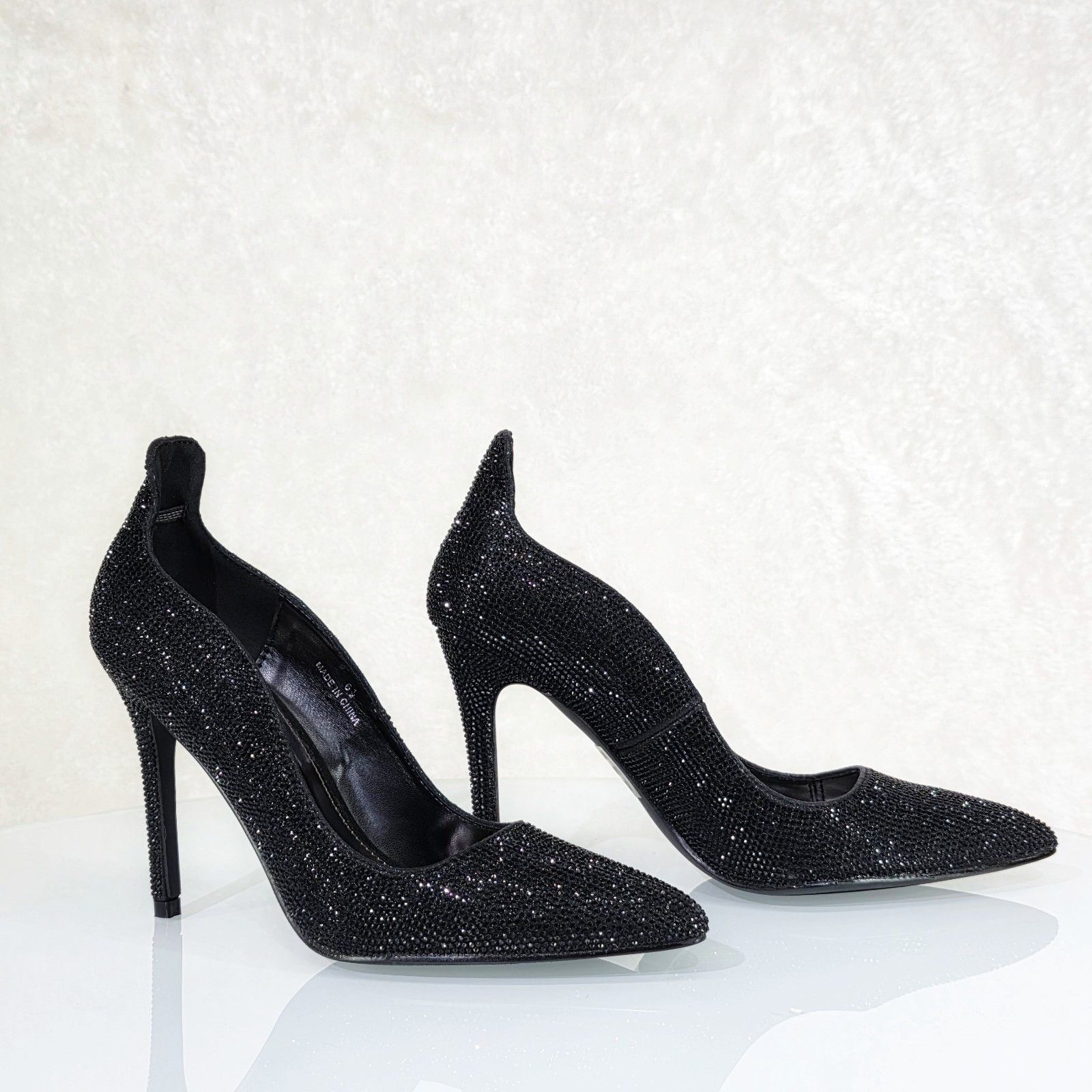 Other High Rise Black Rhinestone High Heel Shoes Pointy Toe Pumps Size US 7 / IT 37 - 4 Thumbnail