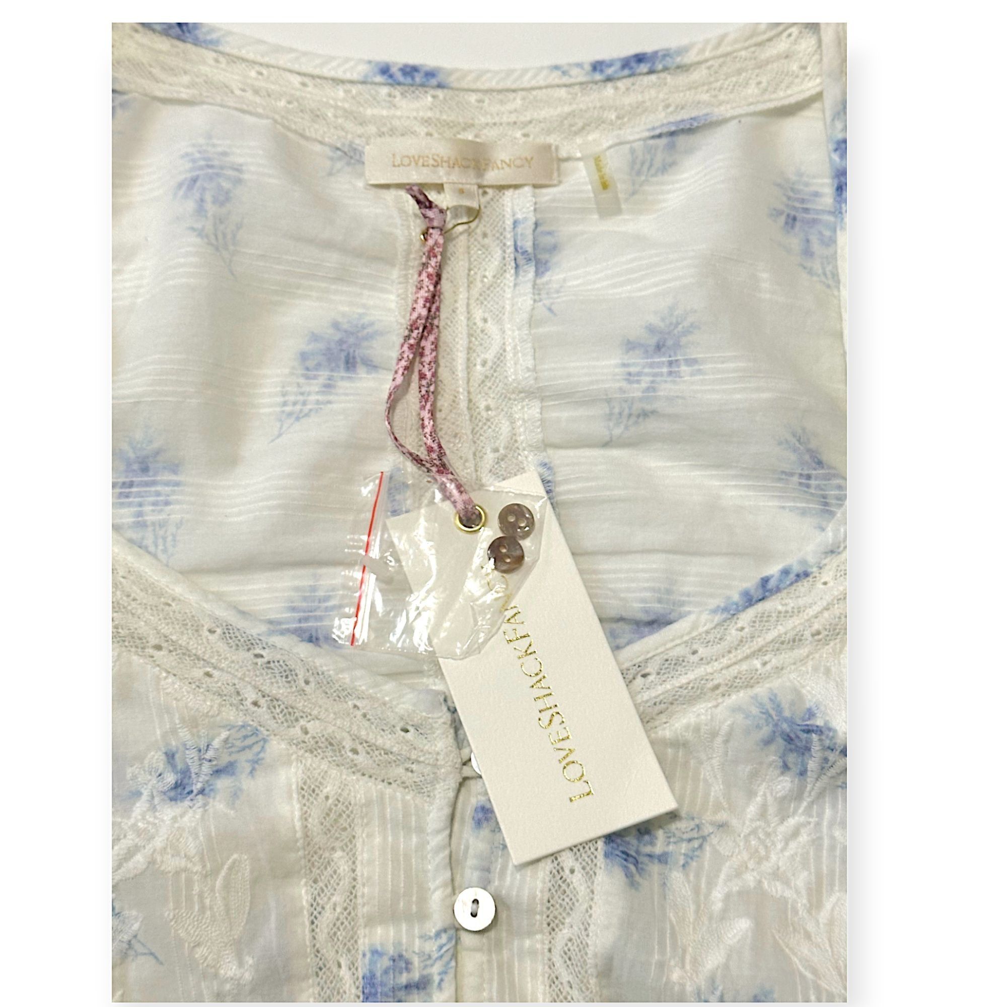 LoveShackFancy LoveShackFancy Sabrina Top, Ivory, Blue Floral, Size S, New Size S / US 4 / IT 40 - 3 Thumbnail