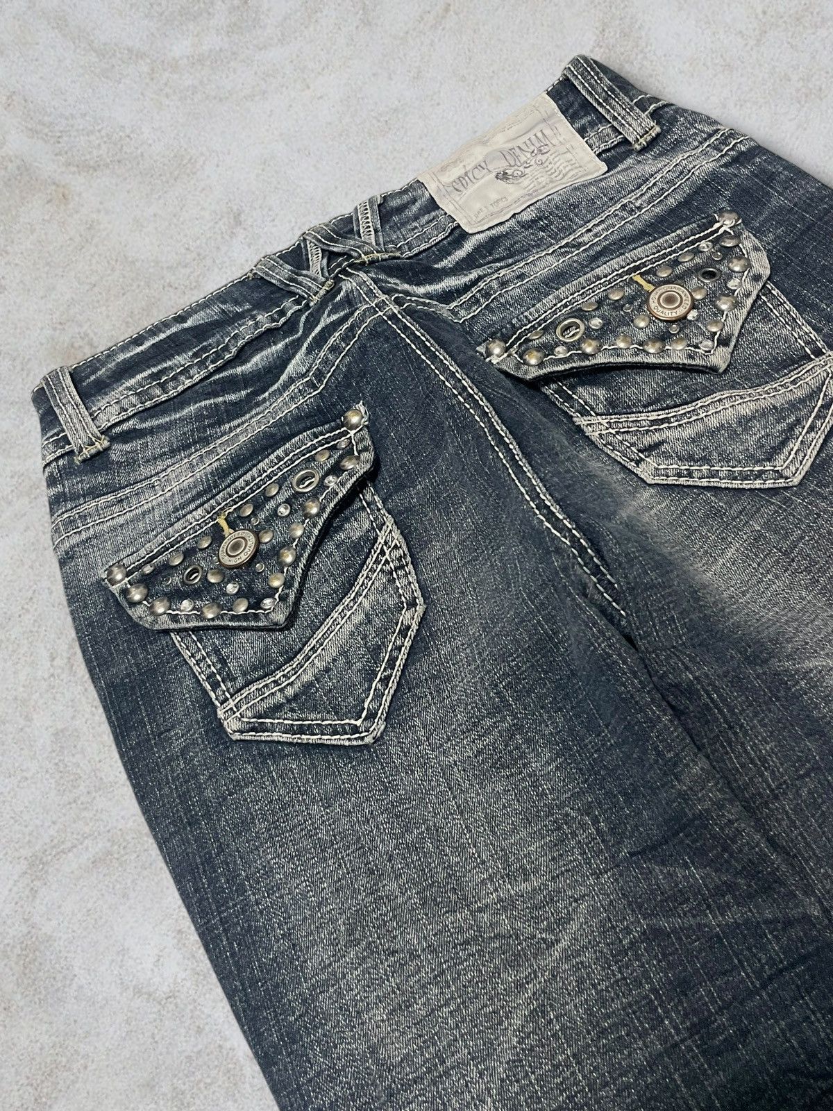 Jewelry Vintage Japanese Jewel Beads Denim Archival Blue Wash Jeans Size 29" - 5 Thumbnail
