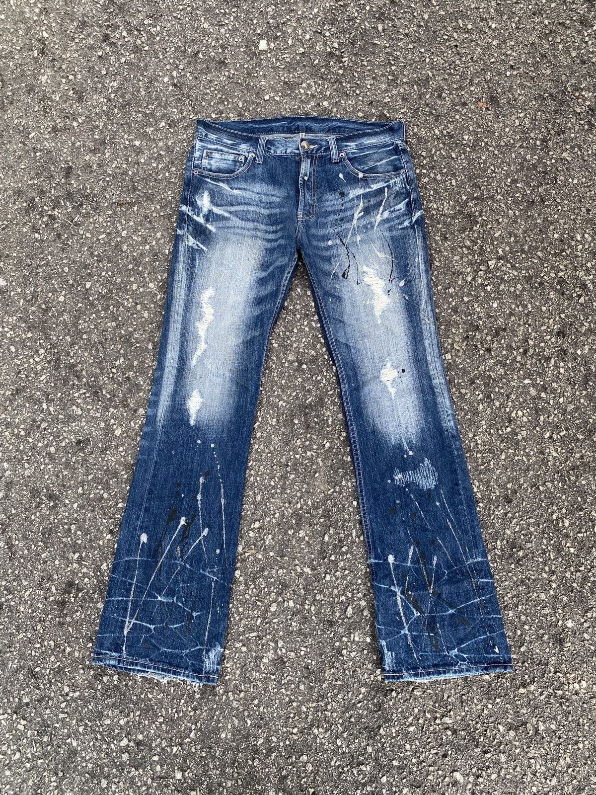 If Six Was Nine × Tornado Mart Unbranded Distressed Splatter Flare Denim Size US 33 - 1 Thumbnail
