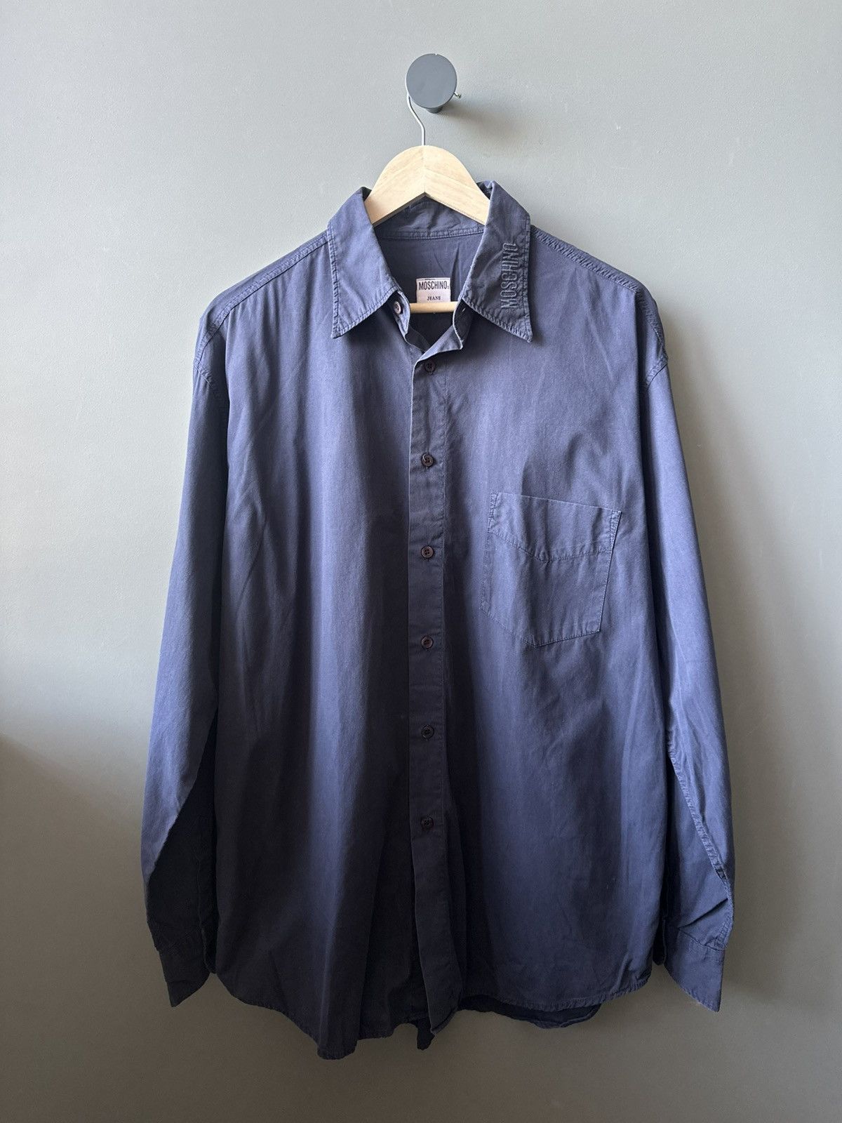 Moschino Vintage Moschino Jeans Collar Logo Navy Shirt Size US L / EU 52-54 / 3 - 1 Thumbnail
