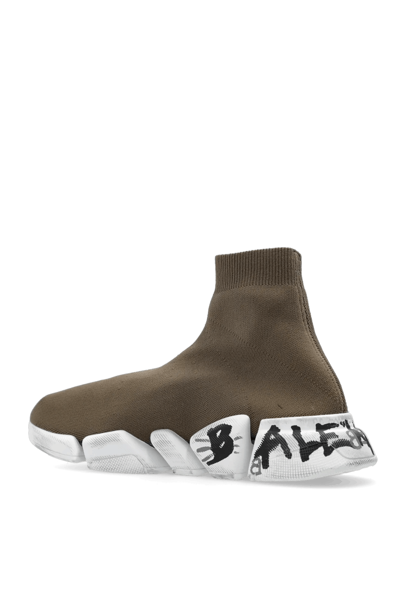 Balenciaga o1tr1nto0525 Speed 2.0 Graffiti Recycled Knit Sneakers Khaki Size US 10 / EU 43 - 4 Thumbnail