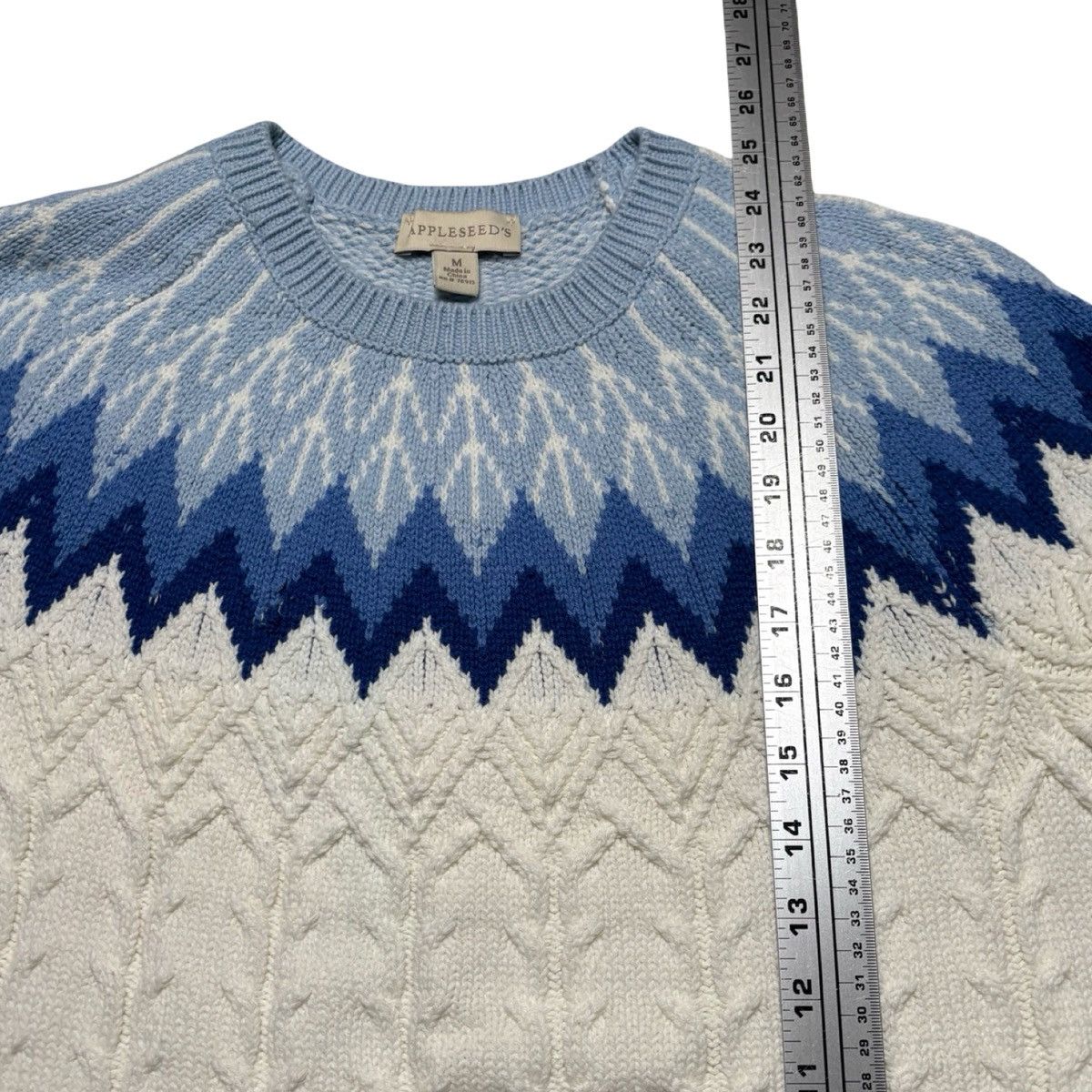 Other Appleseed's Pullover Sweater M White Blue Fair Isle Crewneck Size M / US 6-8 / IT 42-44 - 4 Thumbnail