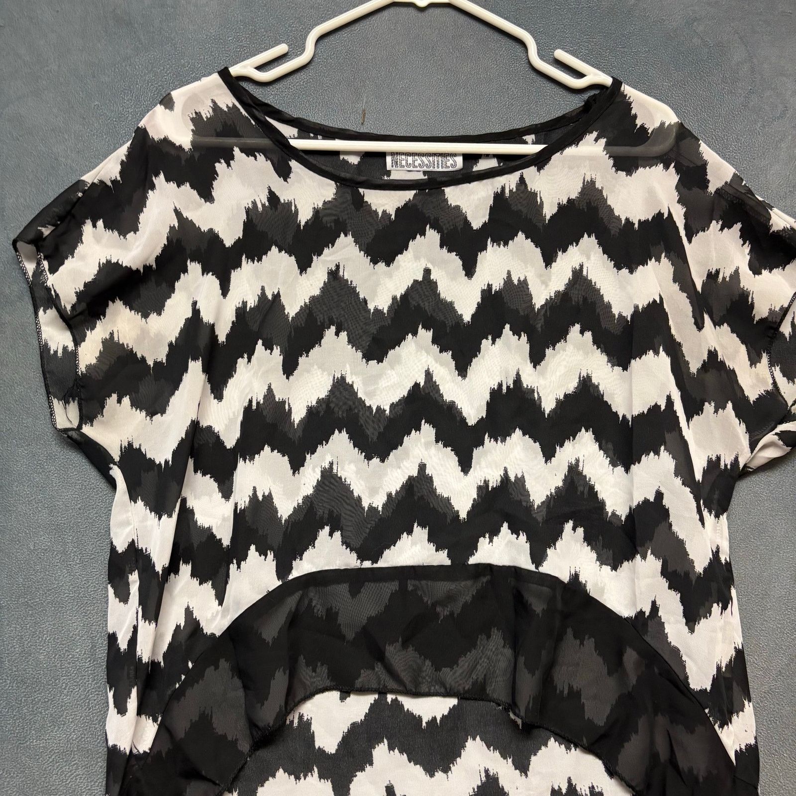 Other Basic Necessities Black White Zigzag Sheer High Low Top XL Size XL / US 12-14 / IT 48-50 - 2 Thumbnail
