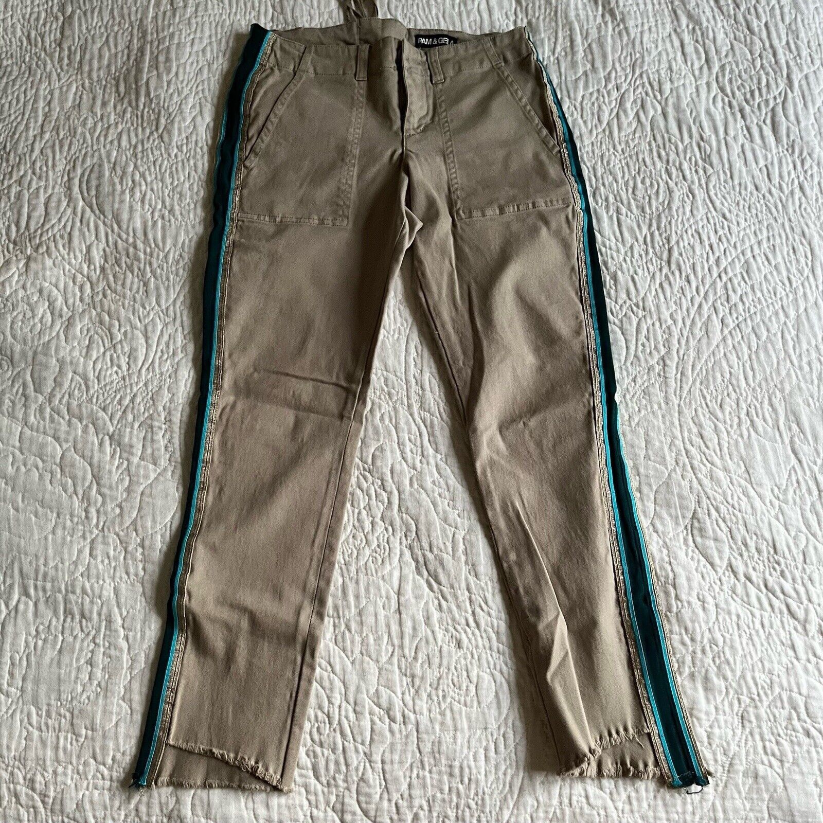Pam & Gela Pam & Gela Womens Pants Green Uniform Side Stripe Low Rise S Size 26" / US 2 / IT 38 - 1 Thumbnail