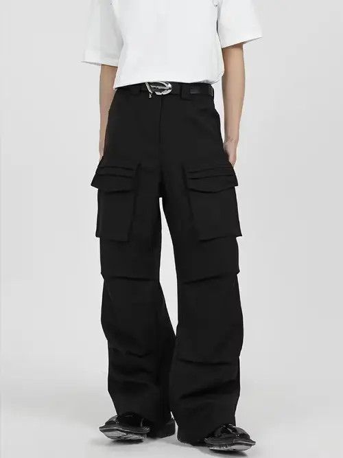 image of Vintage Baggy Flared Utility Cargo Pants in Black, Men's (Size 32)