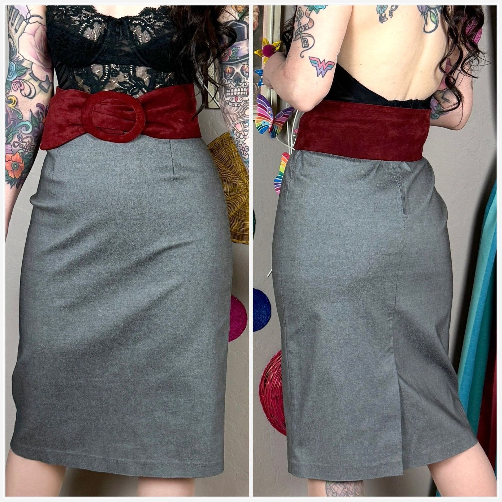 Vintage Vintage 1990s Silver High Waist Midi Skirt Size 30" / US 8 / IT 44 - 3 Thumbnail