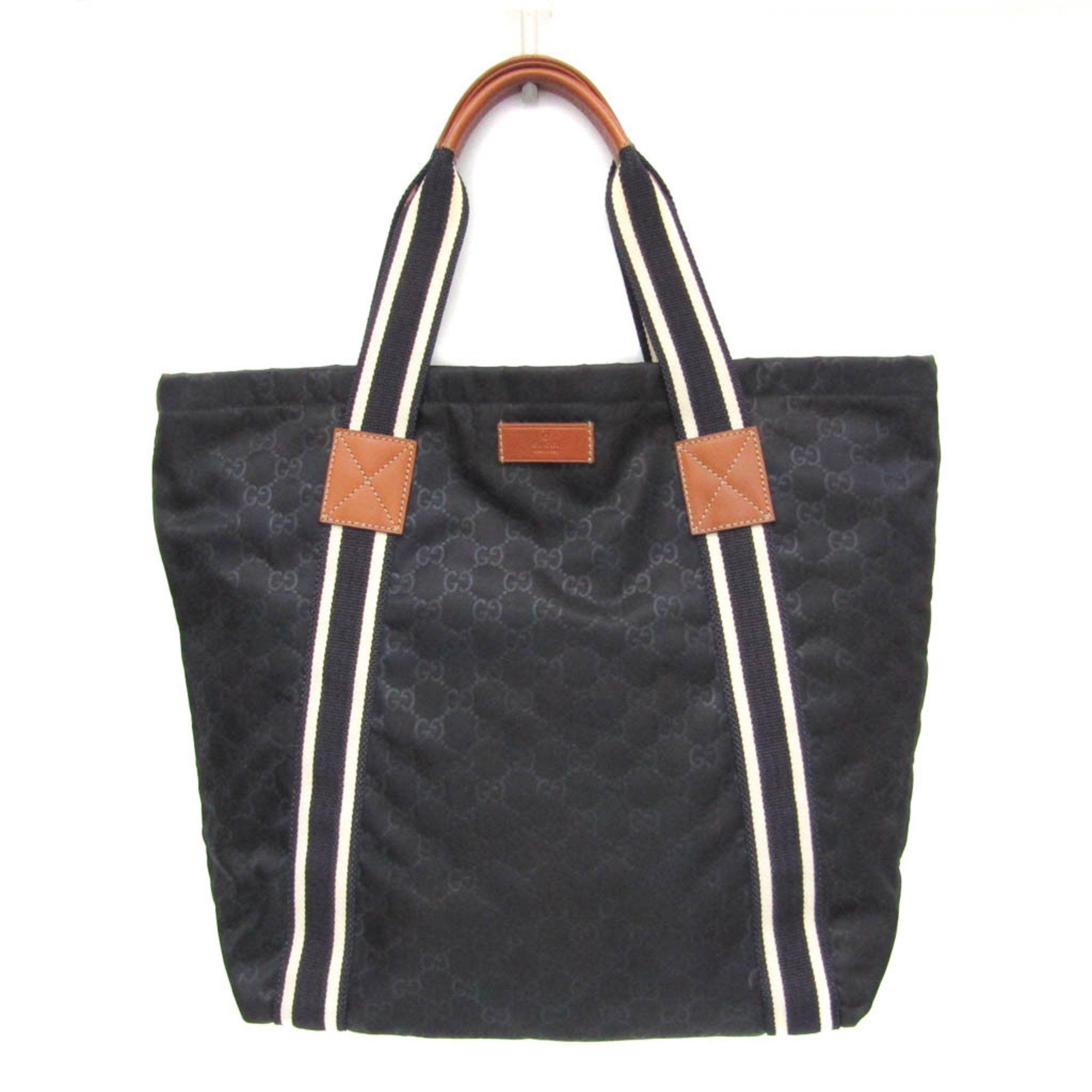Gucci GG 189669 WomenMen NylonLeather Tote Bag Dark Navy