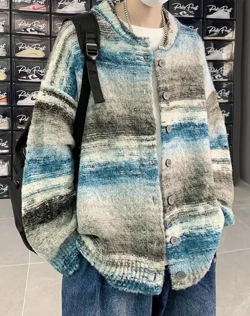 Japanese Brand Loose Knitwear Striped Cardigan Size US L / EU 52-54 / 3 - 1 Thumbnail